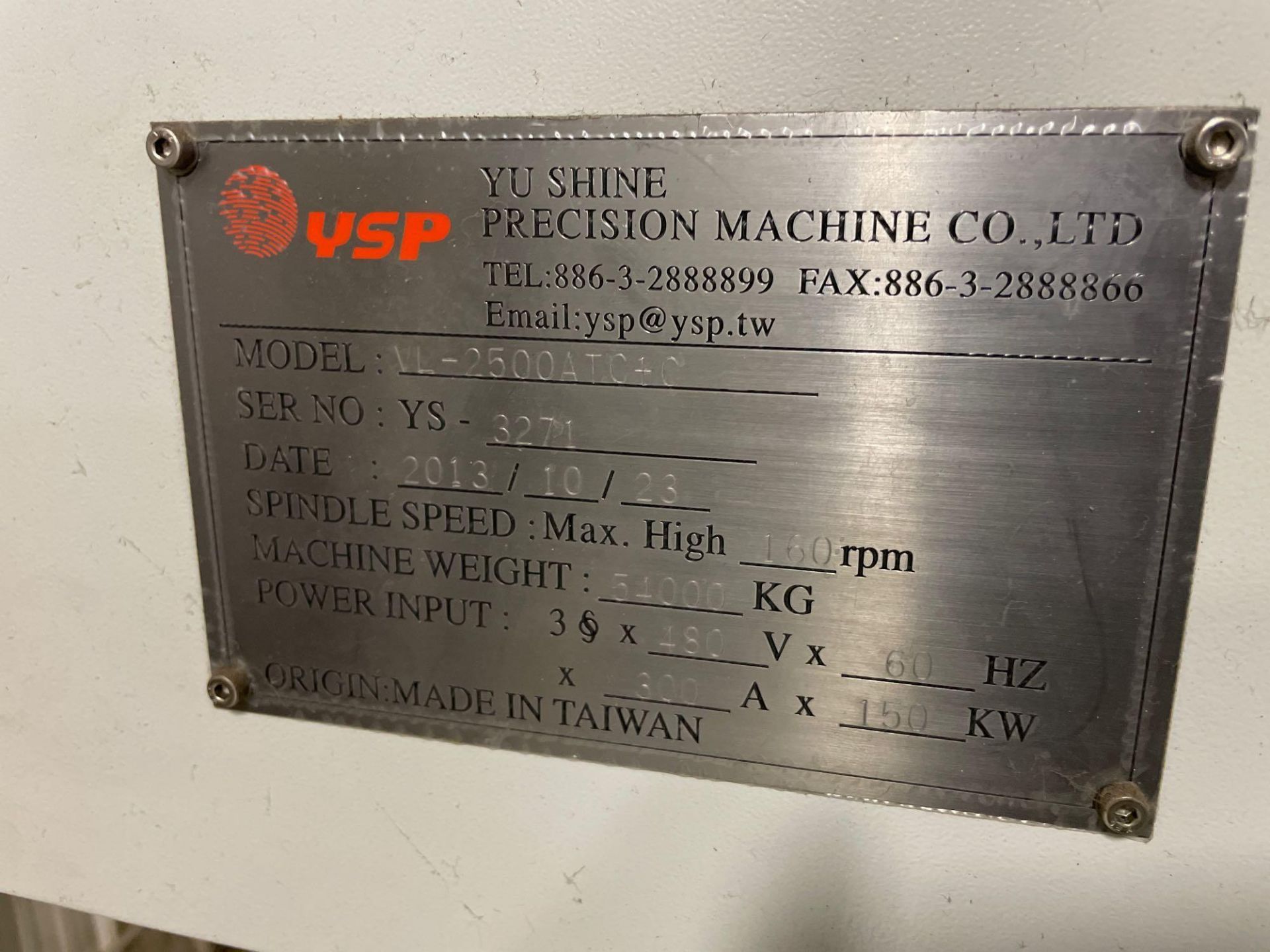98.5" YSP/Yu Shine VL-2500ATC+C CNC Vertical Turning Boring Mill, New 2013 - Image 13 of 15