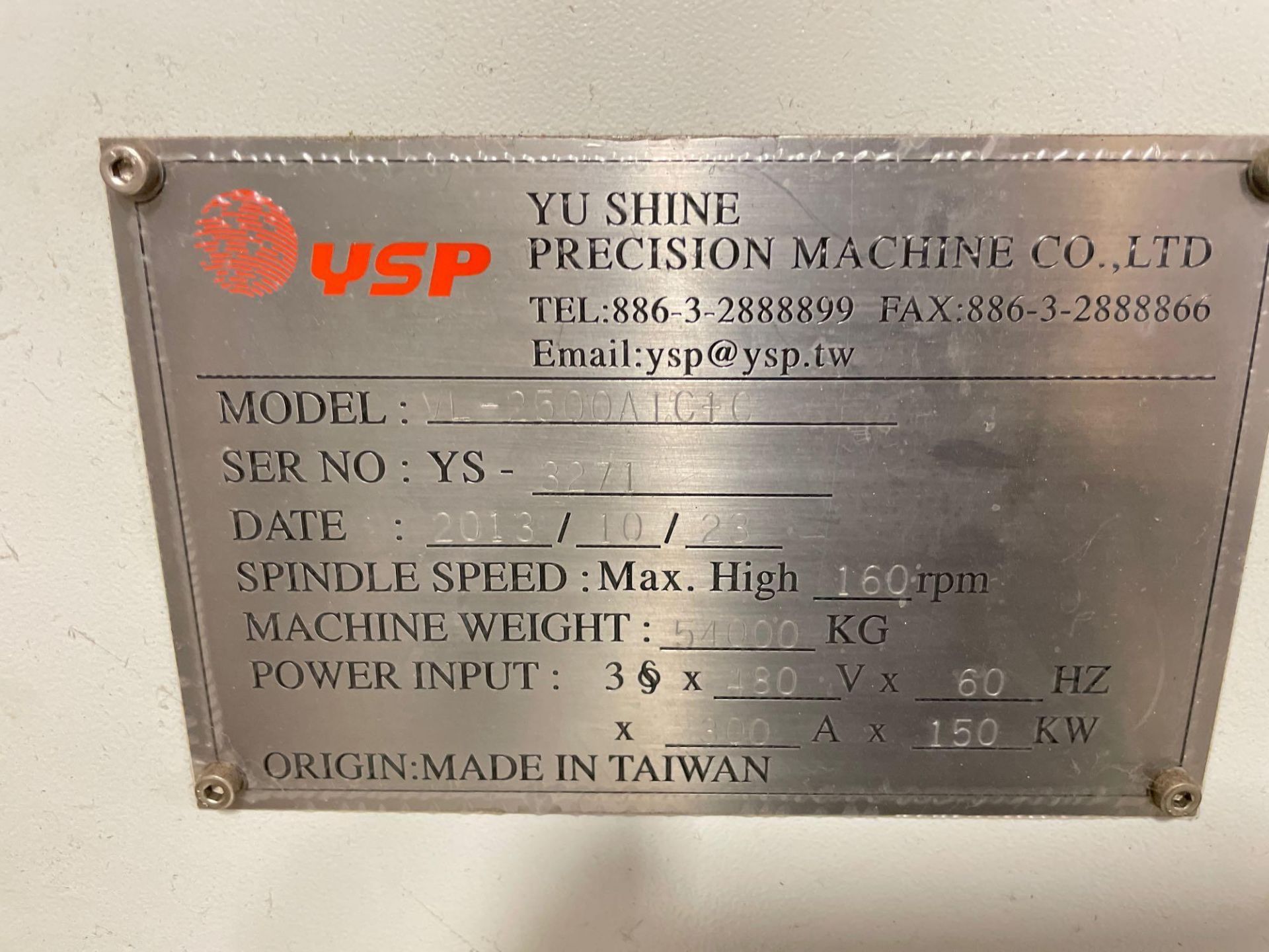 98.5" YSP/Yu Shine VL-2500ATC+C CNC Vertical Turning Boring Mill, New 2013 - Image 12 of 15