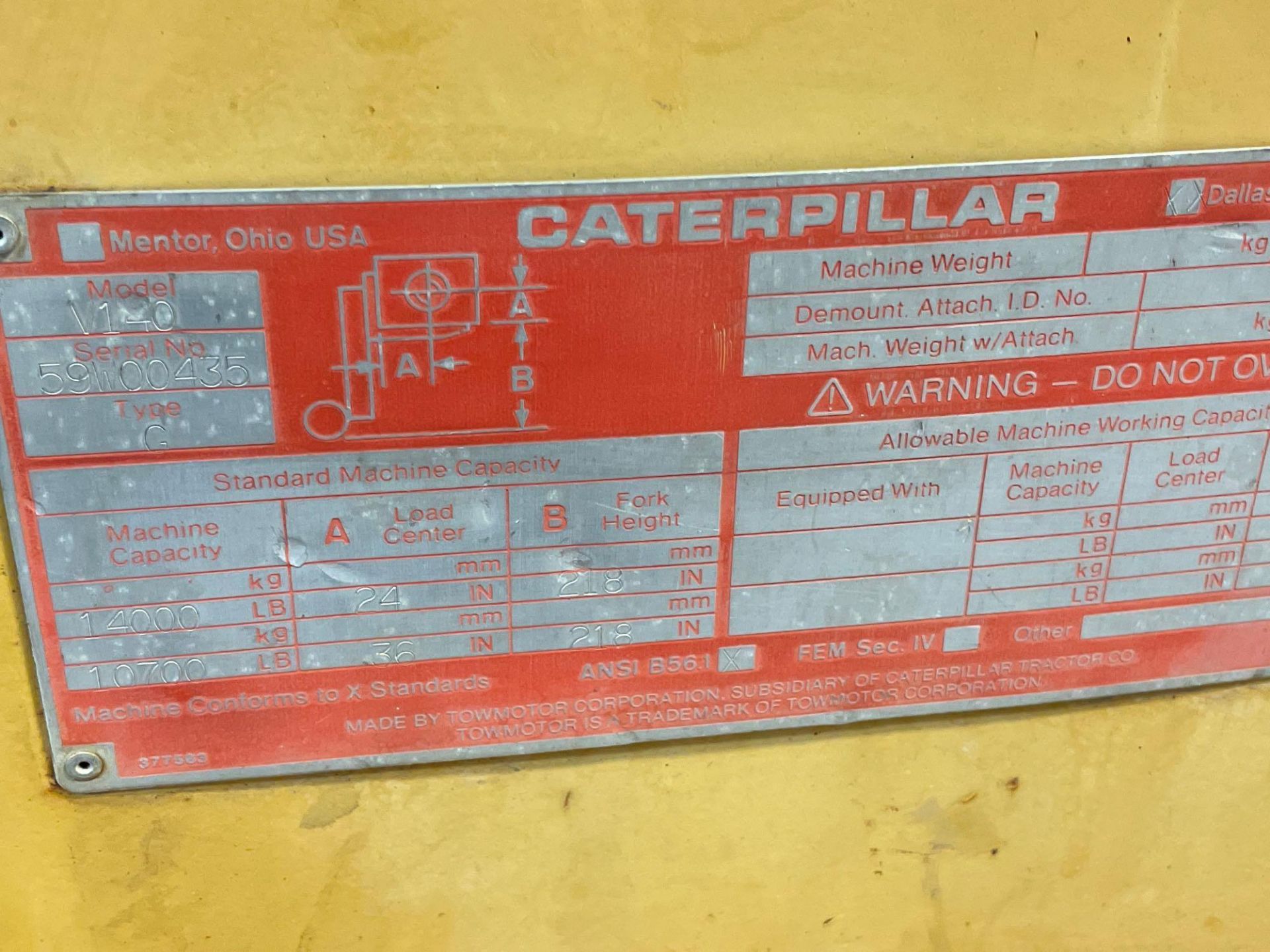 14,000lb Caterpillar V140 LPG Lift Truck, s/n 59W00435, New 1979 *Late Delivery* - Image 13 of 13