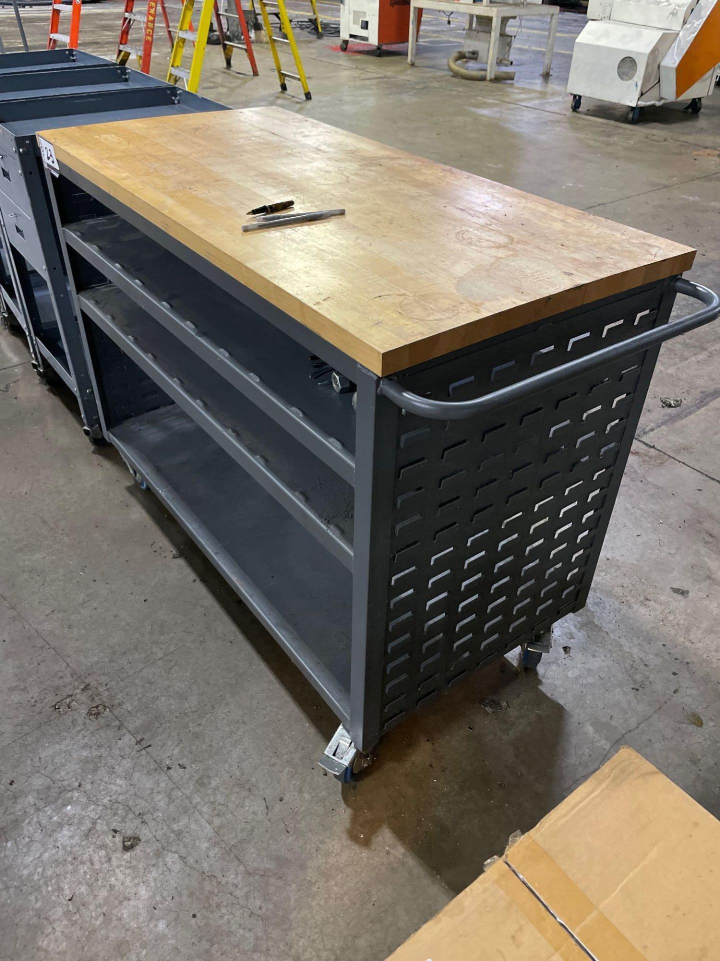 Metal Rolling Warehouse Work Cart, w/ Chopping Board Top, 24in x 48in x 36in - Image 3 of 3