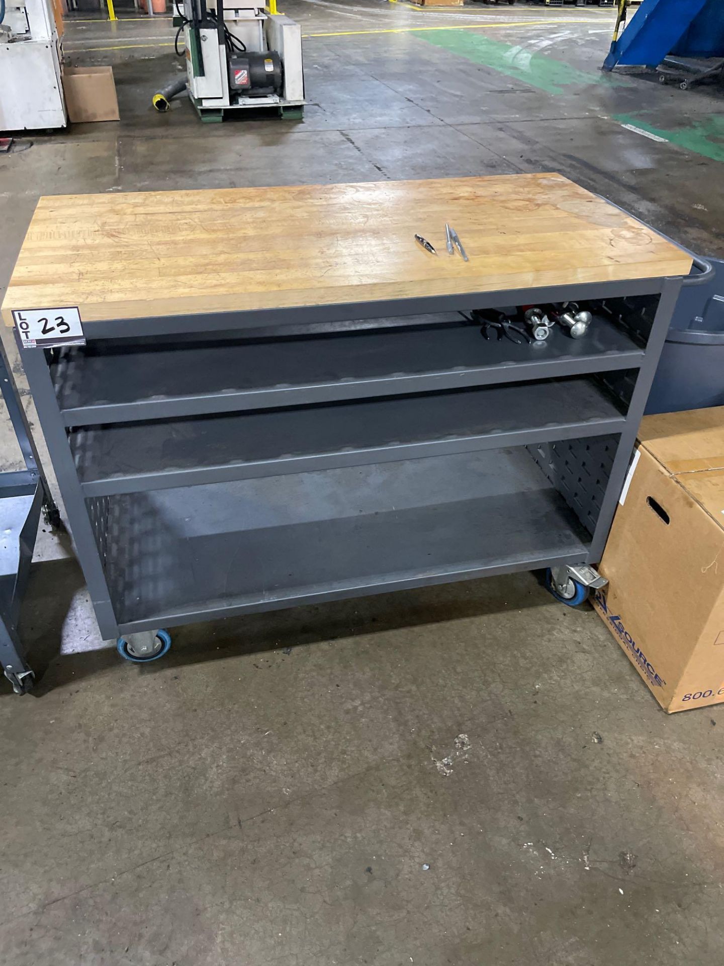 Metal Rolling Warehouse Work Cart, w/ Chopping Board Top, 24in x 48in x 36in