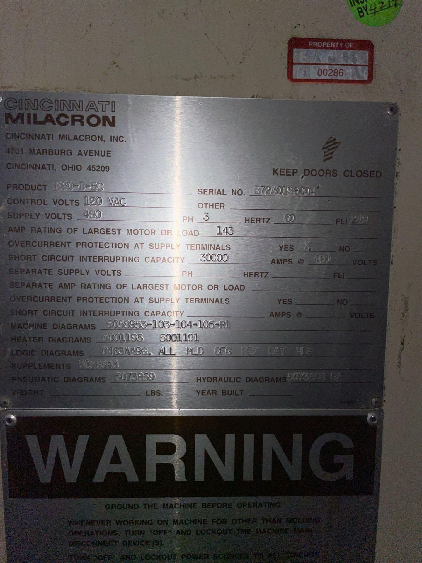 5Lbs. Dual Head Cincinnati Milacron E90-D-5C Blow Molder, 3.5" Screw Diameter, 48" x 37" Clear Plate - Image 8 of 10