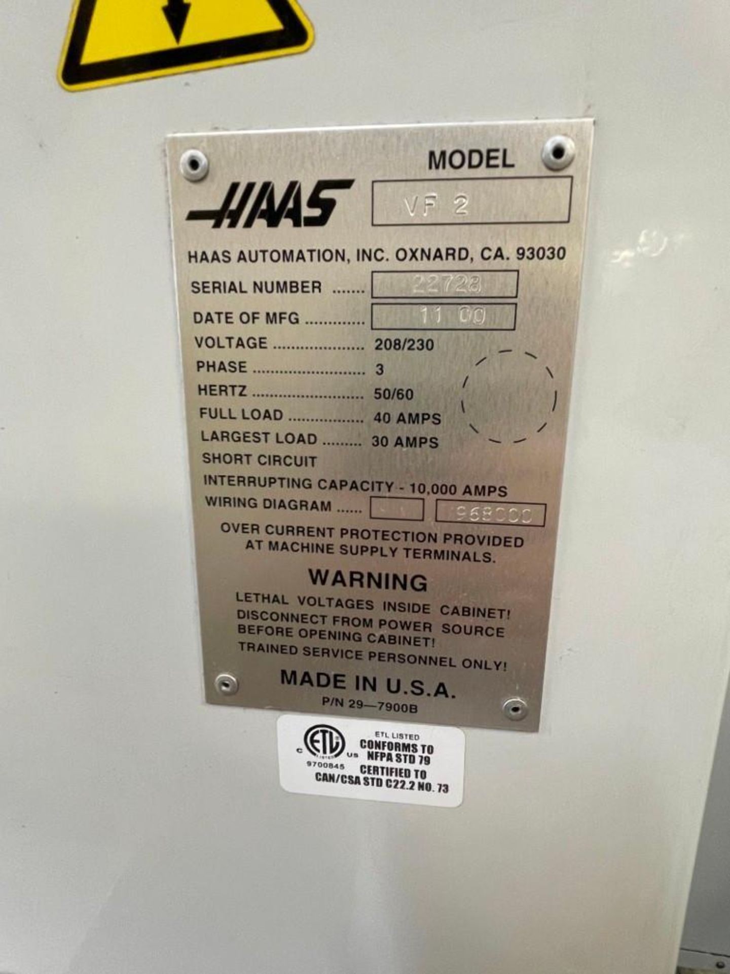 Haas VF-2 Vertical Machining Center, s/n 22728, New 2000 - Image 7 of 7