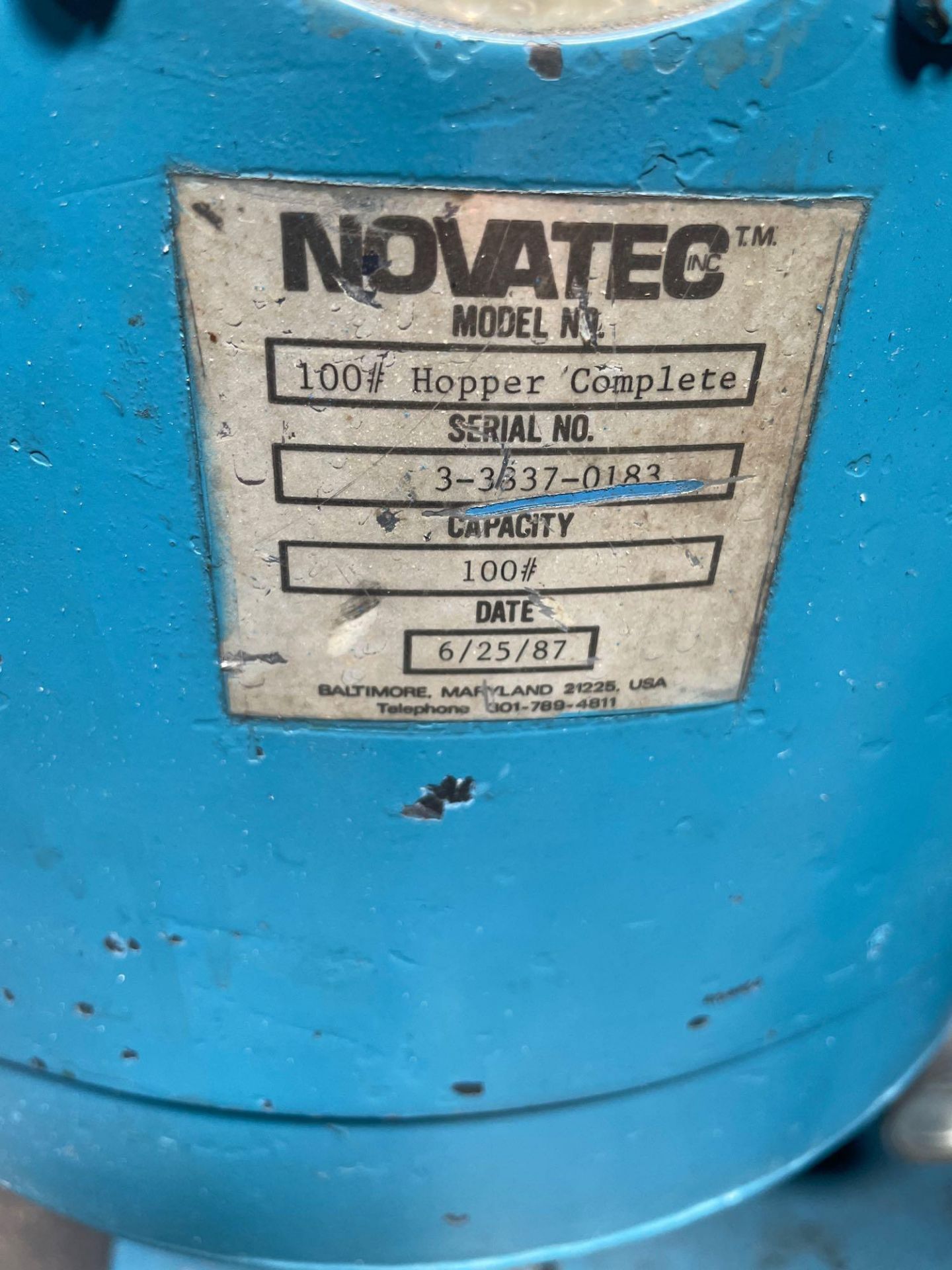 Novatec 100# Hopper Complete Hopper Dryer, s/n 3-3837-0183 - Image 4 of 4