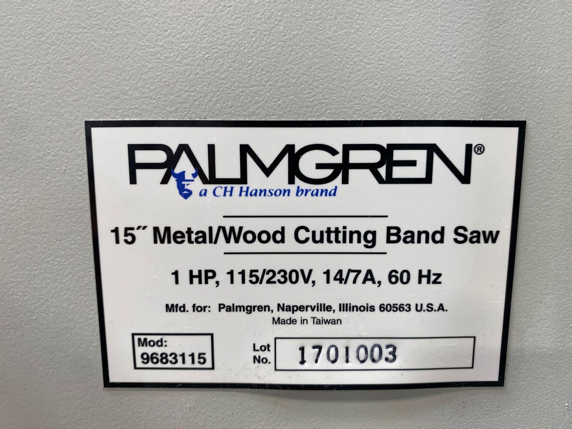 Palmgreen 15" Metal/Wood Cutting Band Saw, m/n 9683115, s/n 1701003 - Image 4 of 4