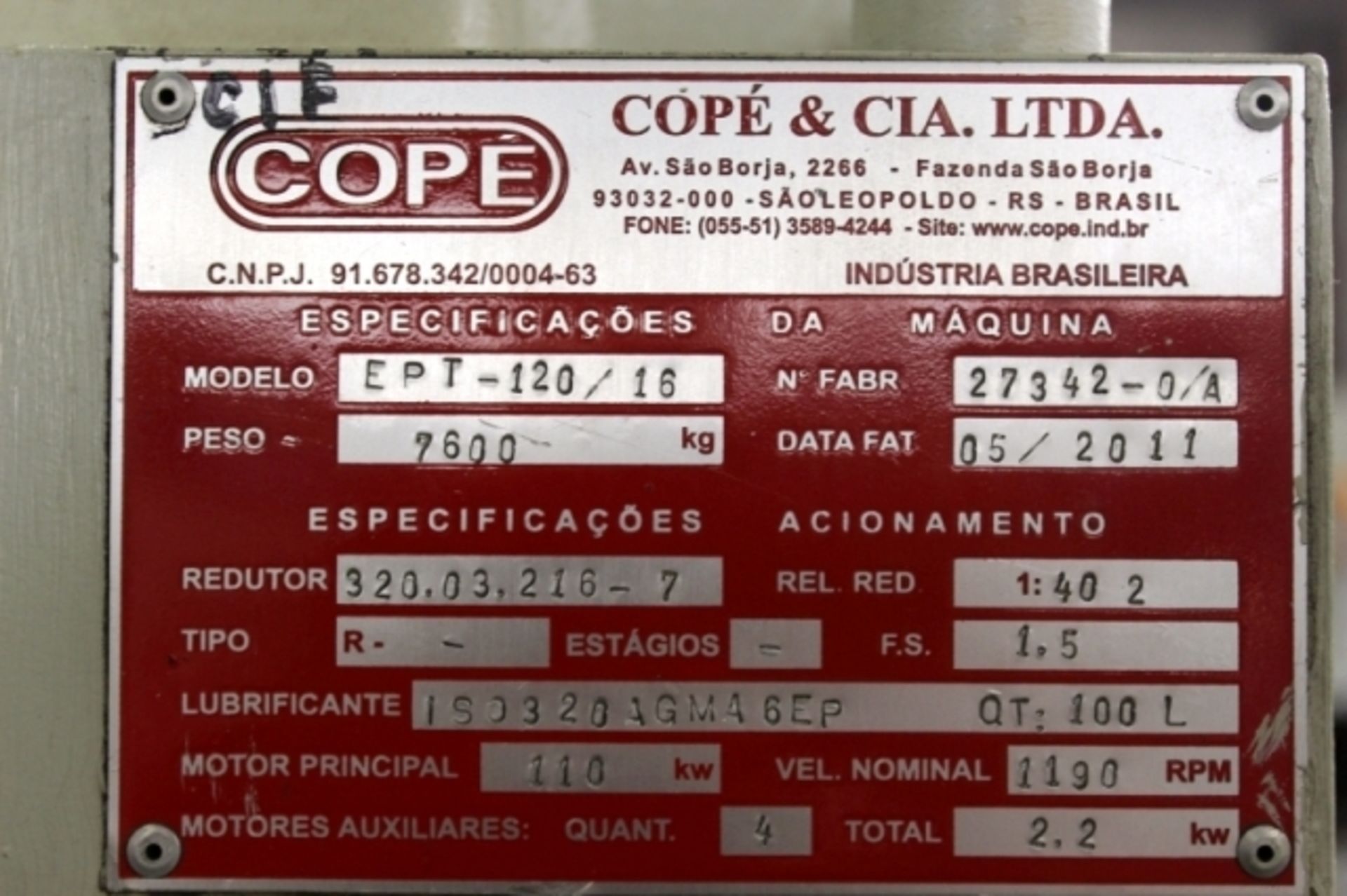 Cope EPT-120/16 Extruder, 4.7” diam., A-B PLC control, 16:1 L/D, 8000 kg, 1:40.2, 200 HP, New 2011 - Image 9 of 15