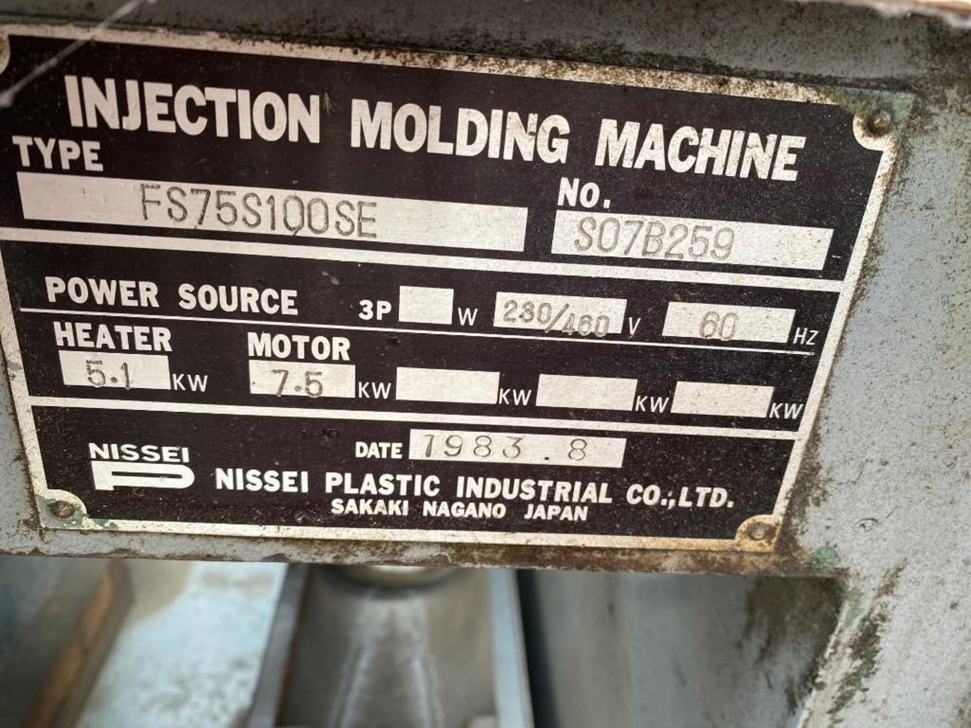 70 Ton Nissei FS75S100SE Injection Molder *Parts Only* - Image 10 of 10