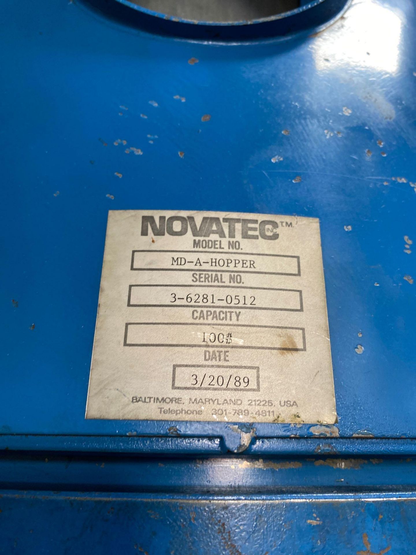 Novatec MD-A-Hopper 100# Cap., s/n 3-6281-0512, New 1989 and dryer - Image 2 of 5