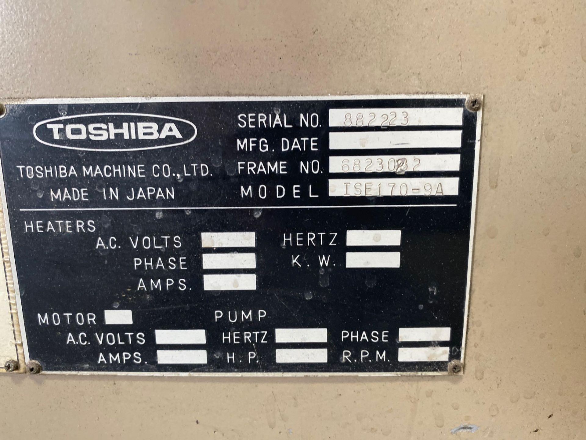 170 TON 15.9 OZ TOSHIBA MODEL ISE170-9A, s/n 882223, MFG 1986 - Image 11 of 12