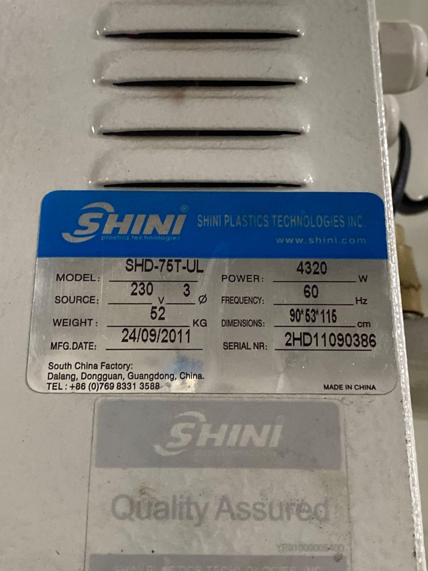 Shini SHD-75T-UL Hopper & Dryer, New 2011 - Image 3 of 3