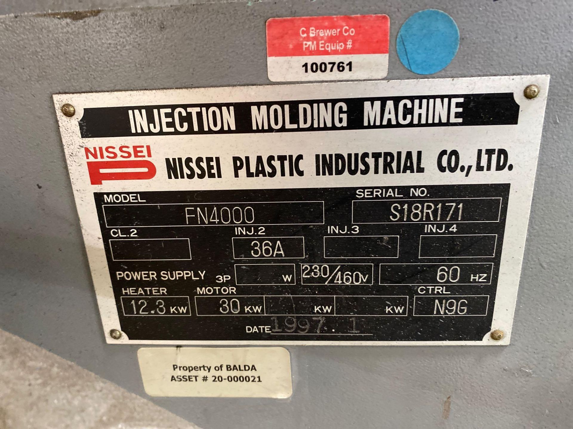 200 TON 14.8 OZ NISSEI MODEL FN4000-36A INJECTION MOLDING MACHINE, S/N S18R171, MFG 1997 - Image 14 of 16