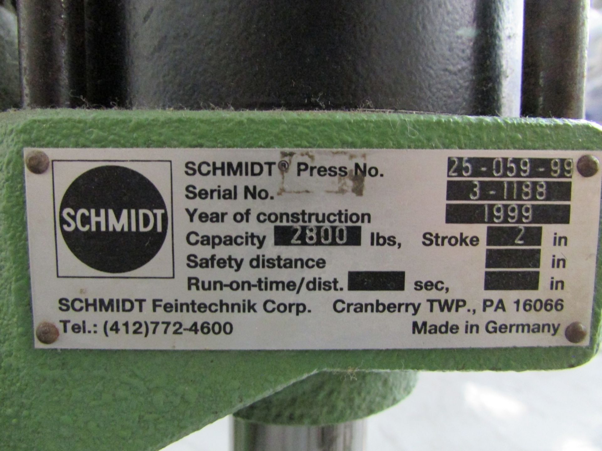 Schmidt 25-059-99 2800 Lb. Pneumatic Assembly Arbor Press (1999) - Image 18 of 18