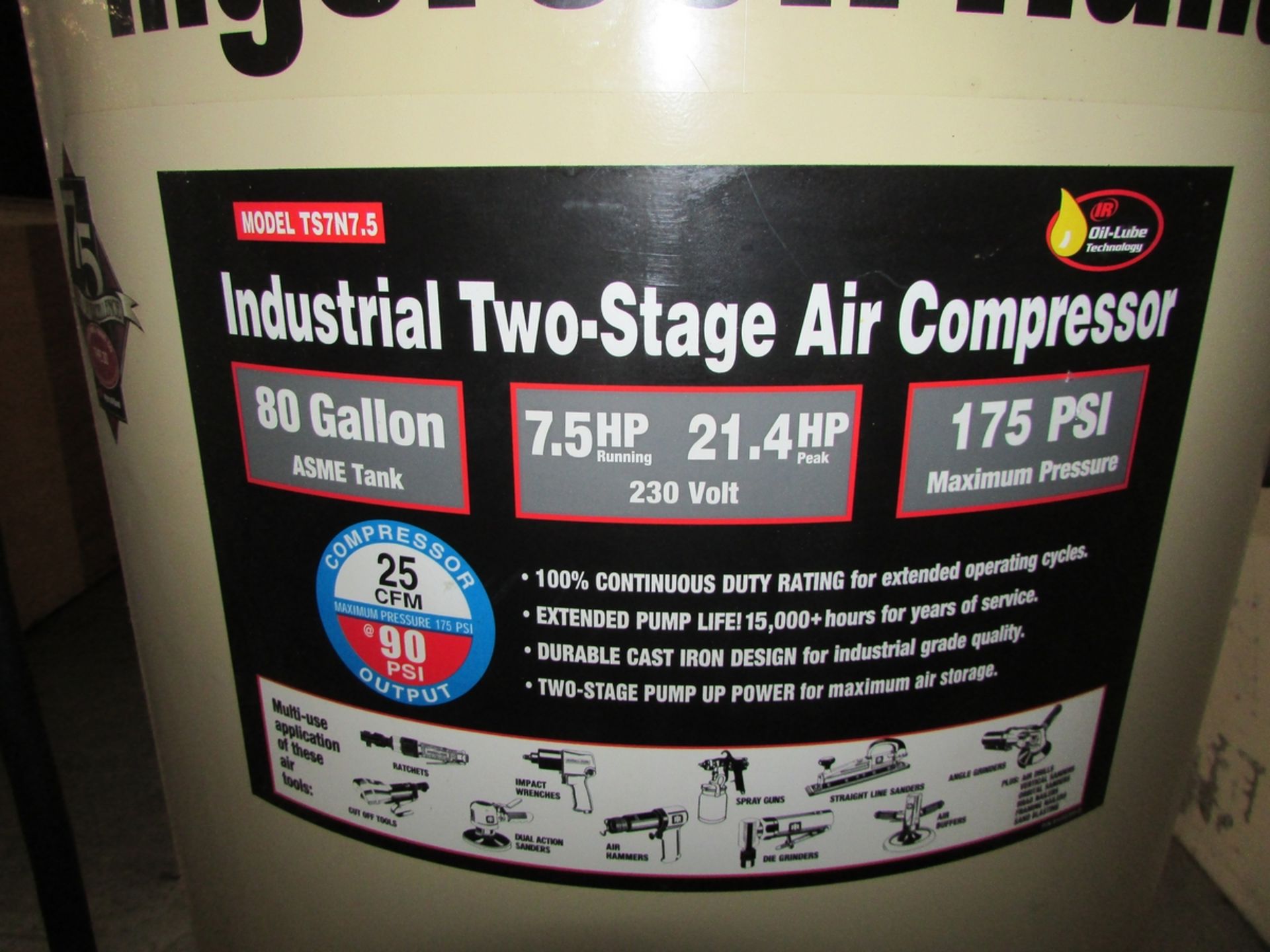 Ingersoll Rand TS7N7.5 7-1/2HP 2-Stage Vertical Tank Mounted Air Compressor - Image 9 of 20