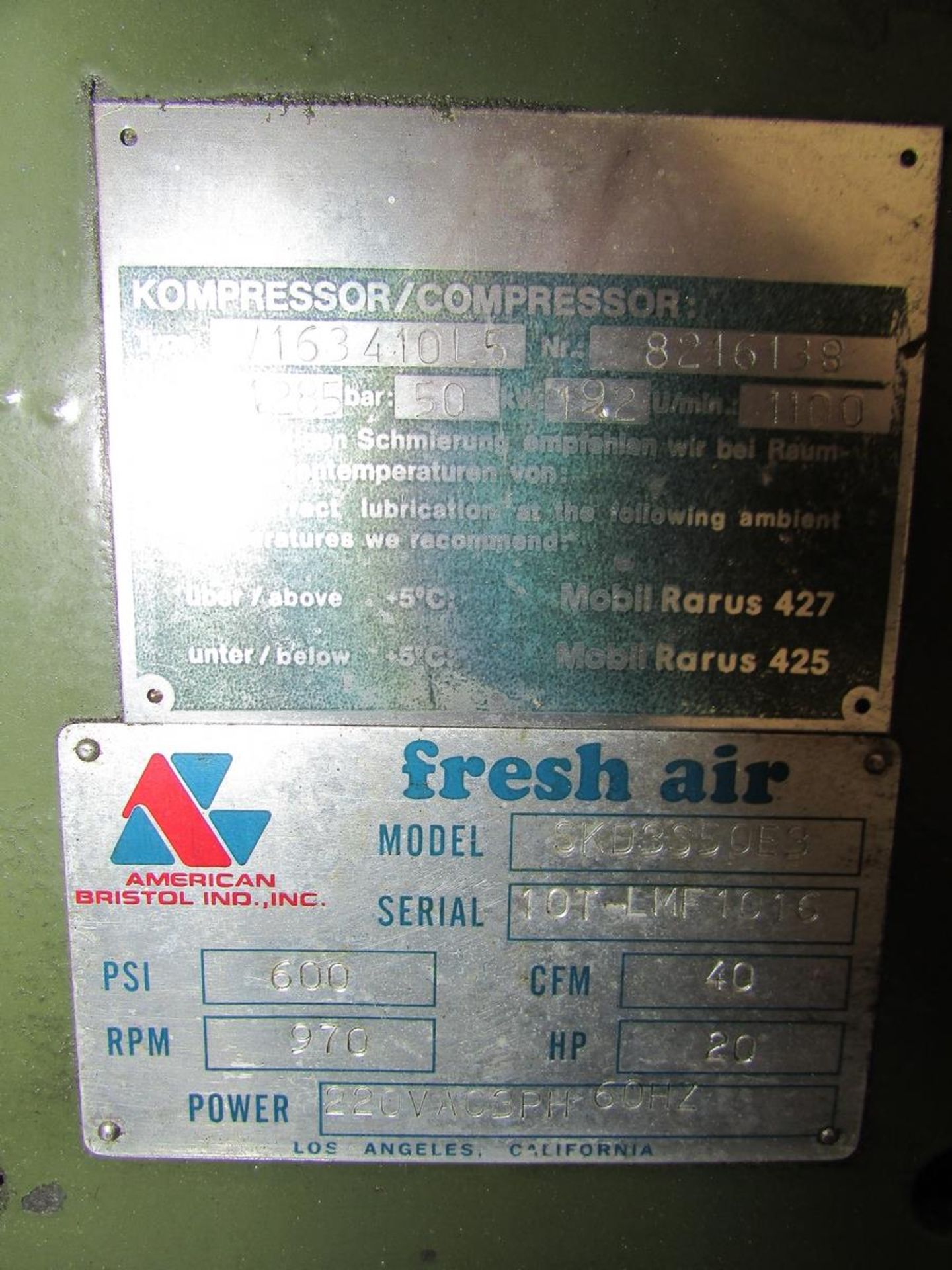 American Bristol IND Inc SKD3S50E3 20HP Multi-Stage Portable Air Compressor - Image 21 of 22