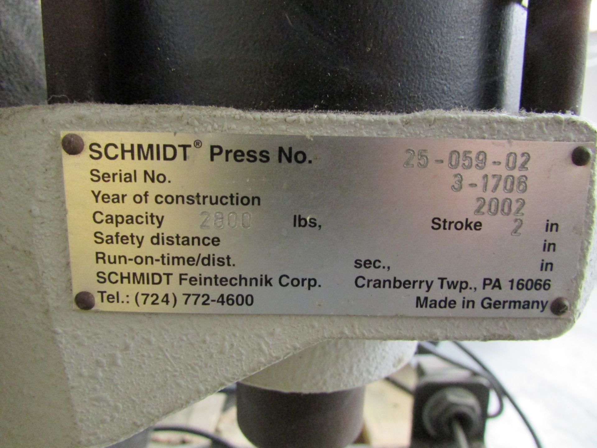 (2) Schmidt Pneumatic Assembly Arbor Presses (2002, 2000) - Image 13 of 28