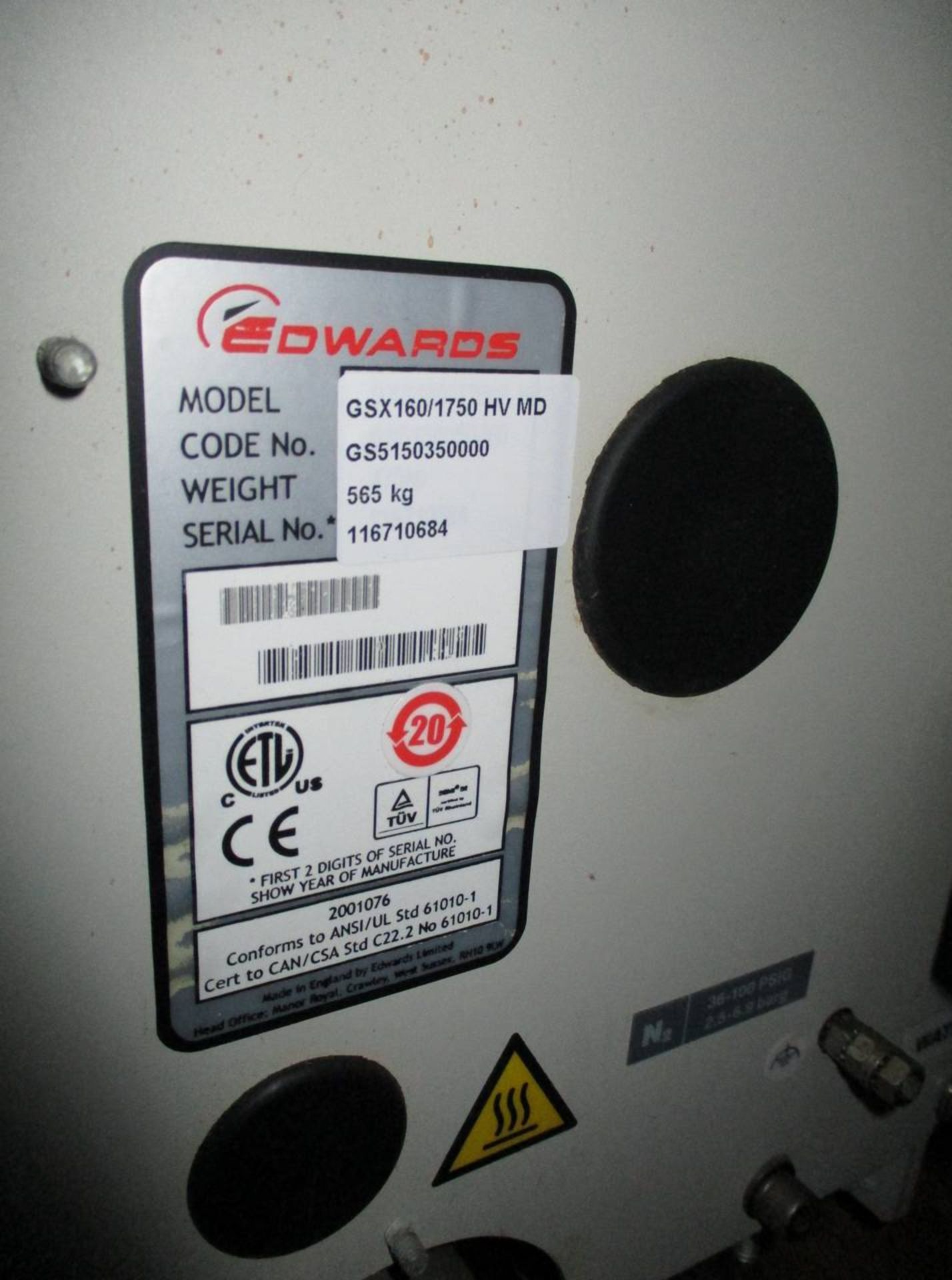 2011 Edwards GXS160/1750 HV MD Vacuum Pump - Image 3 of 4