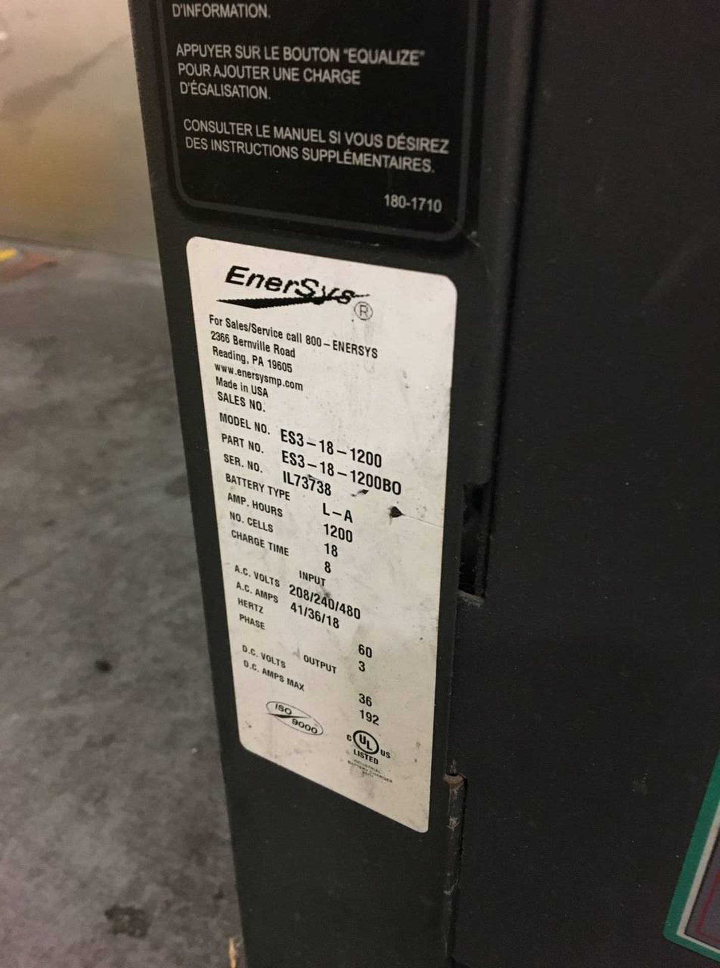 Enersys ES3-18-1200 18 Cell Enforcer SCR Battery Charger - Image 2 of 3