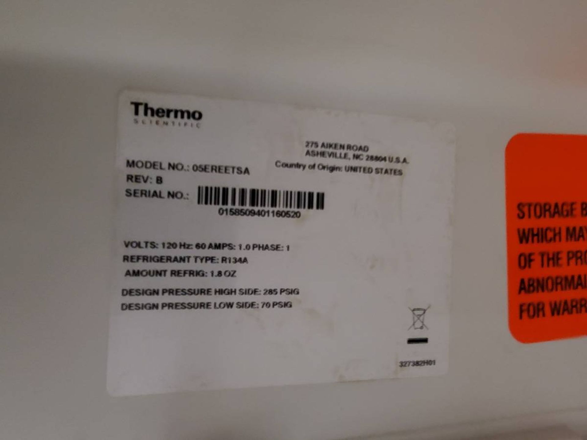 Thermo Scientific Intrinsically Safe Fridge - Image 3 of 3