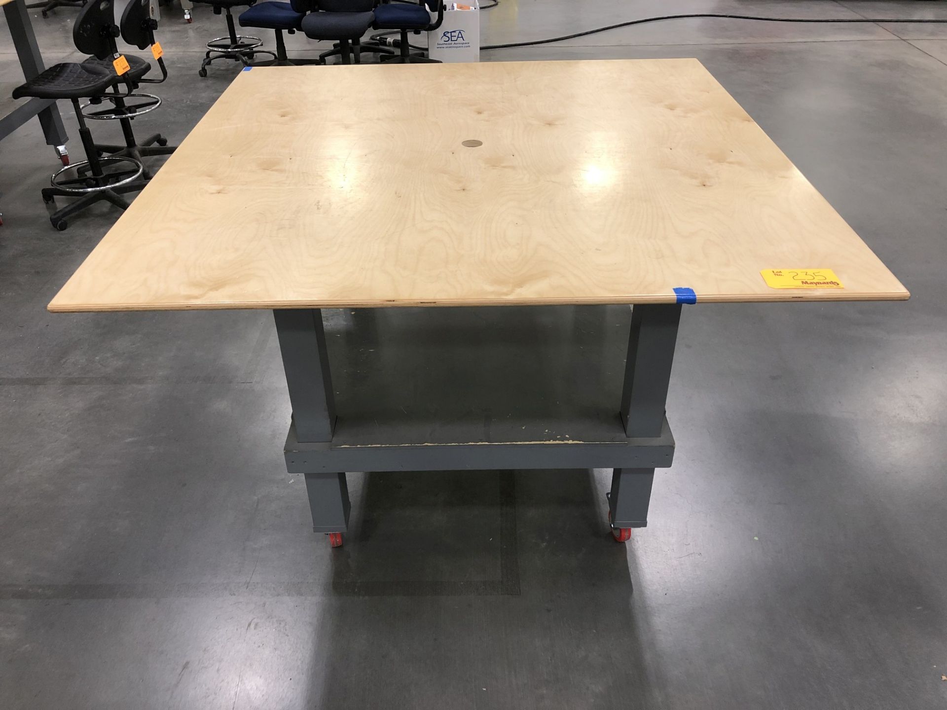 4' x 4' 42" High Wood Top Table on Casters - Image 2 of 3