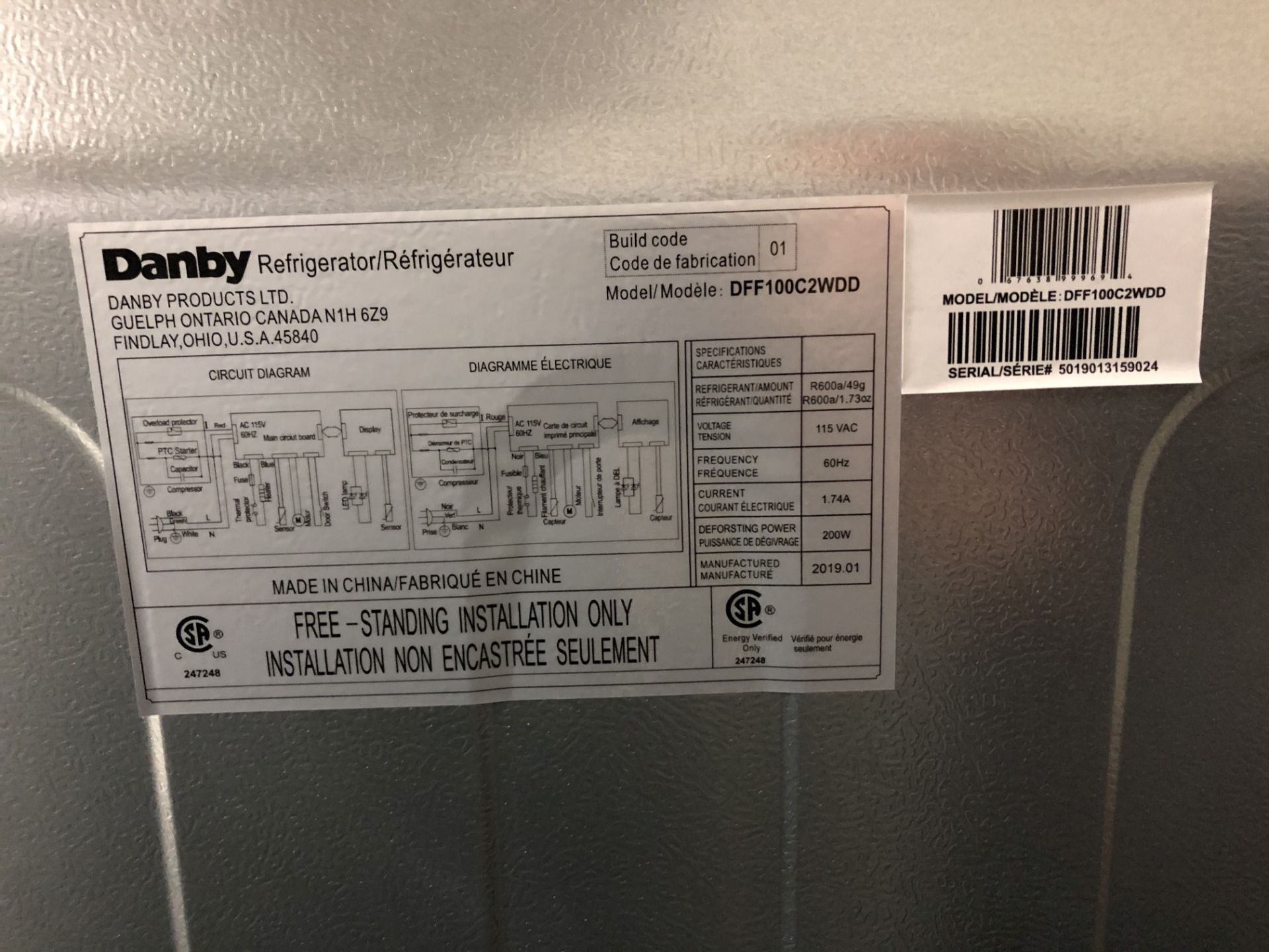 Danby Refrigerator, Model DFF100C2WDD - Image 3 of 3