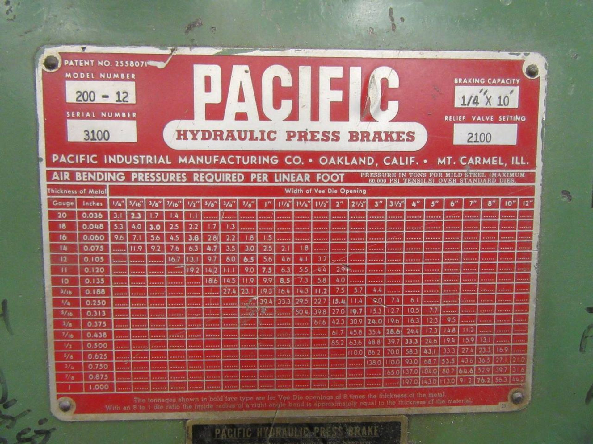 Pacific 200-12 200 Ton Hydraulic Press Brake - Image 5 of 5
