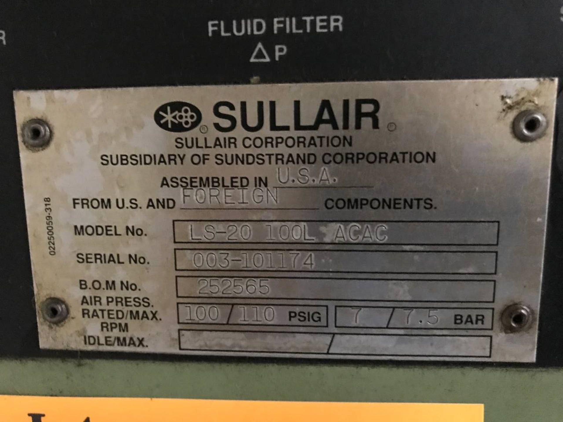 1994 Sullair LS-20-100L-ACAC Air Compressor - Image 8 of 9