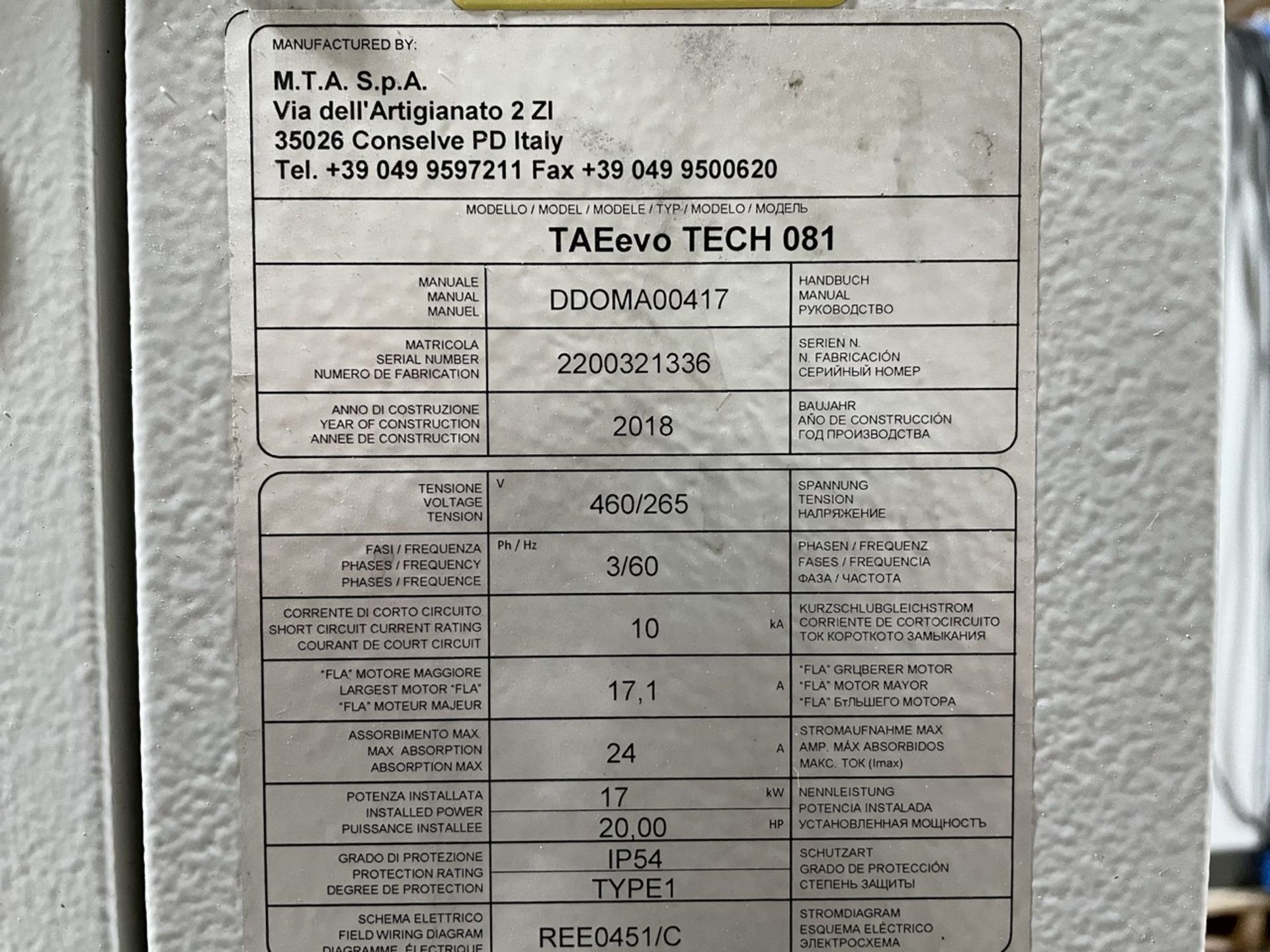 2018 MTA TAEevo TECH 081 Industrial Process Water Chiller - Image 9 of 10