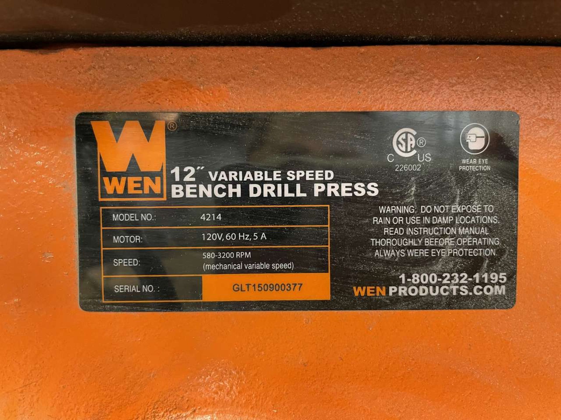 WEN 12" Variable Speed Bench Drill Press - Image 3 of 3