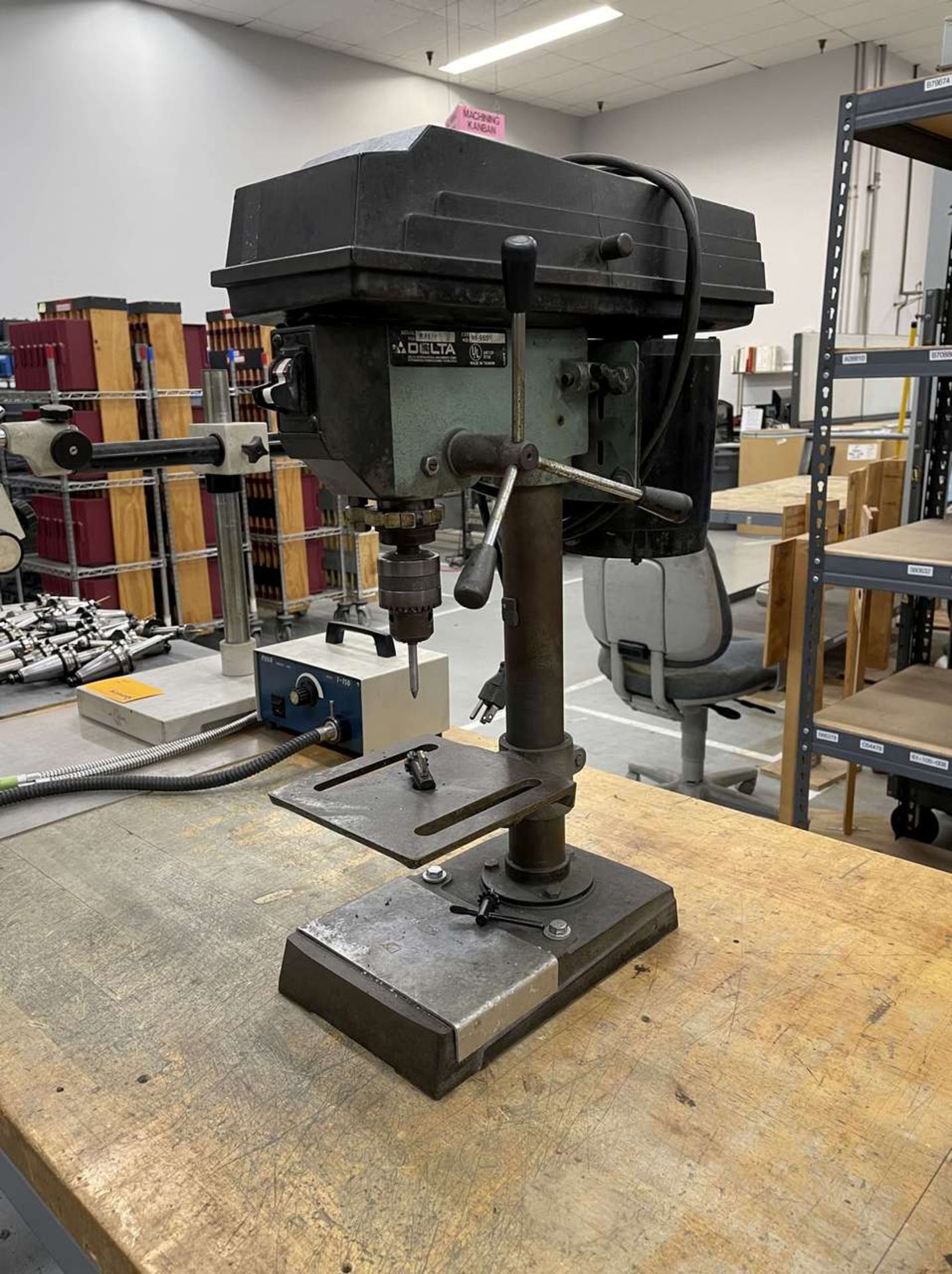 Butcher Block Table w/ Bench Drill Press - Image 5 of 6