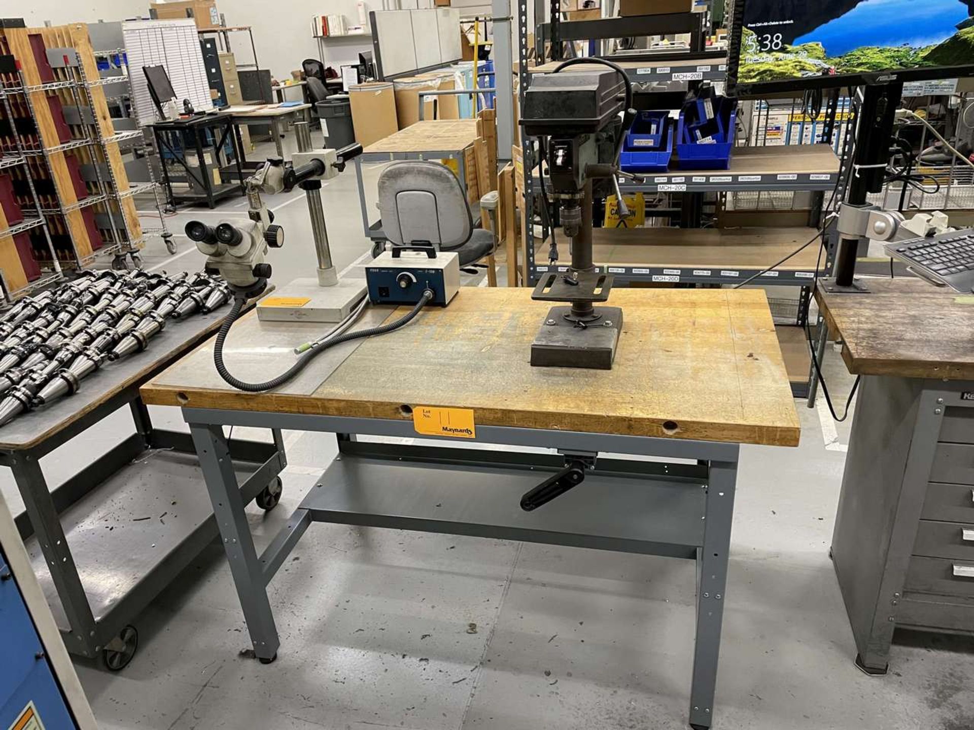 Butcher Block Table w/ Bench Drill Press