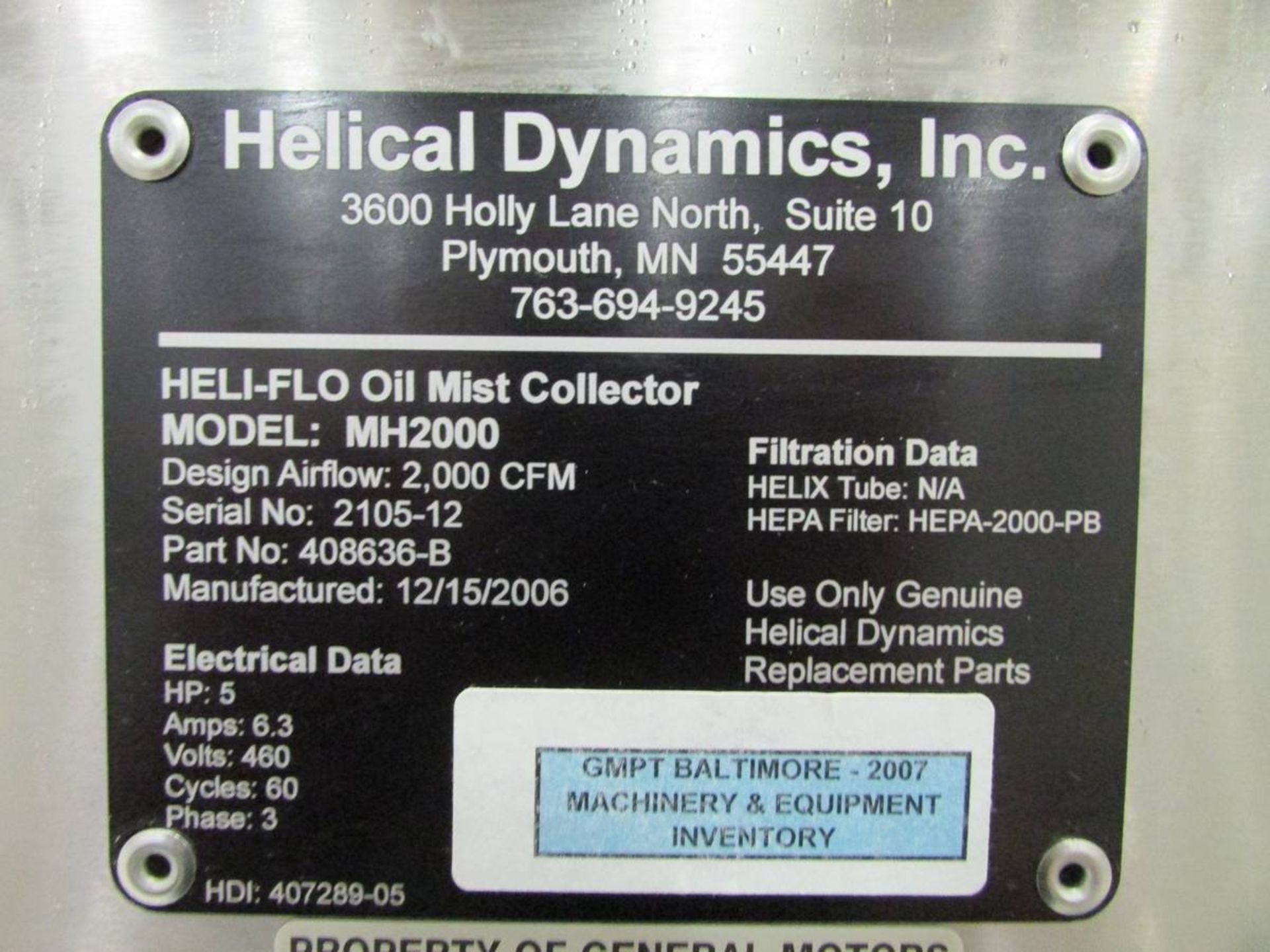 2006 Hilical Dynamics Inc. MH2000 Heli-Flo Oil Mist Collector - Image 6 of 6