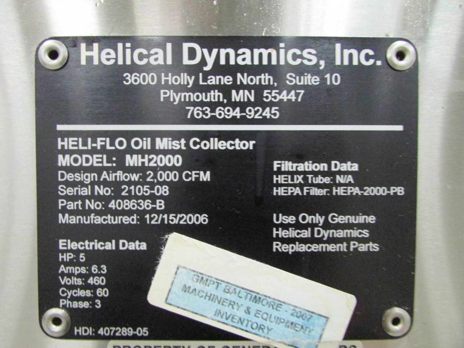 2006 Hilical Dynamics Inc. MH2000 Heli-Flo Oil Mist Collector - Image 7 of 7