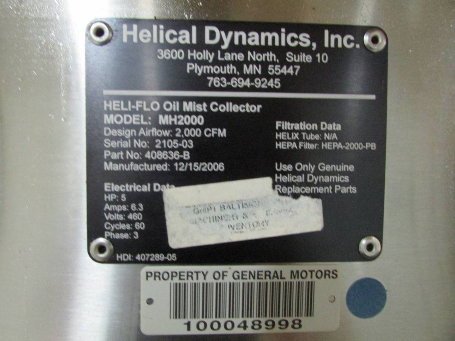 2006 Hilical Dynamics Inc. MH2000 Heli-Flo Oil Mist Collector - Image 7 of 7