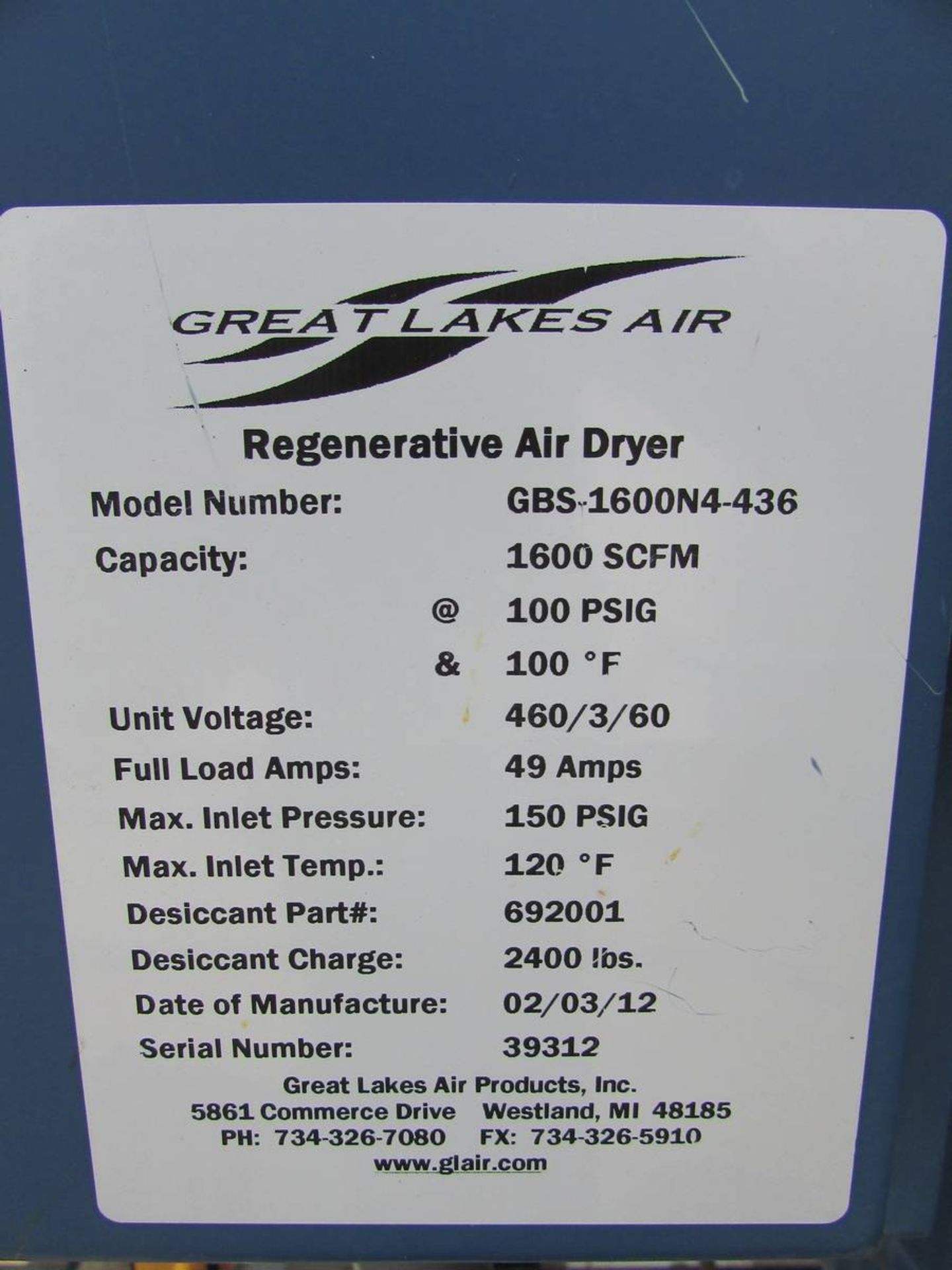 Great Lakes Air GBS-1600N4-436 Regenerative Air Dryer - Image 15 of 15
