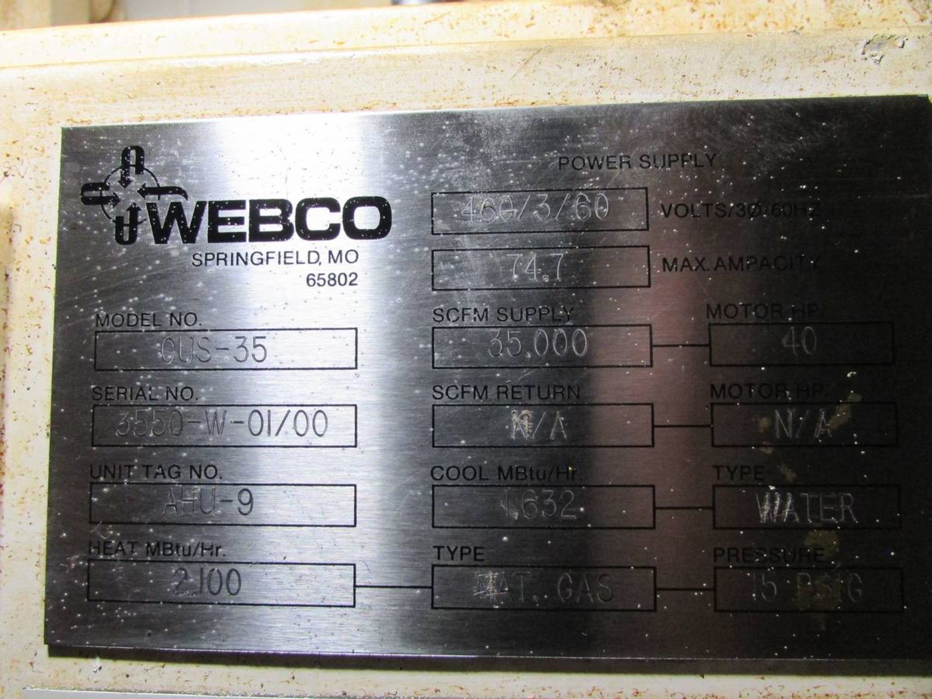 2000 Webco CUS-35 Overhead Air Handling Unit - Image 16 of 16