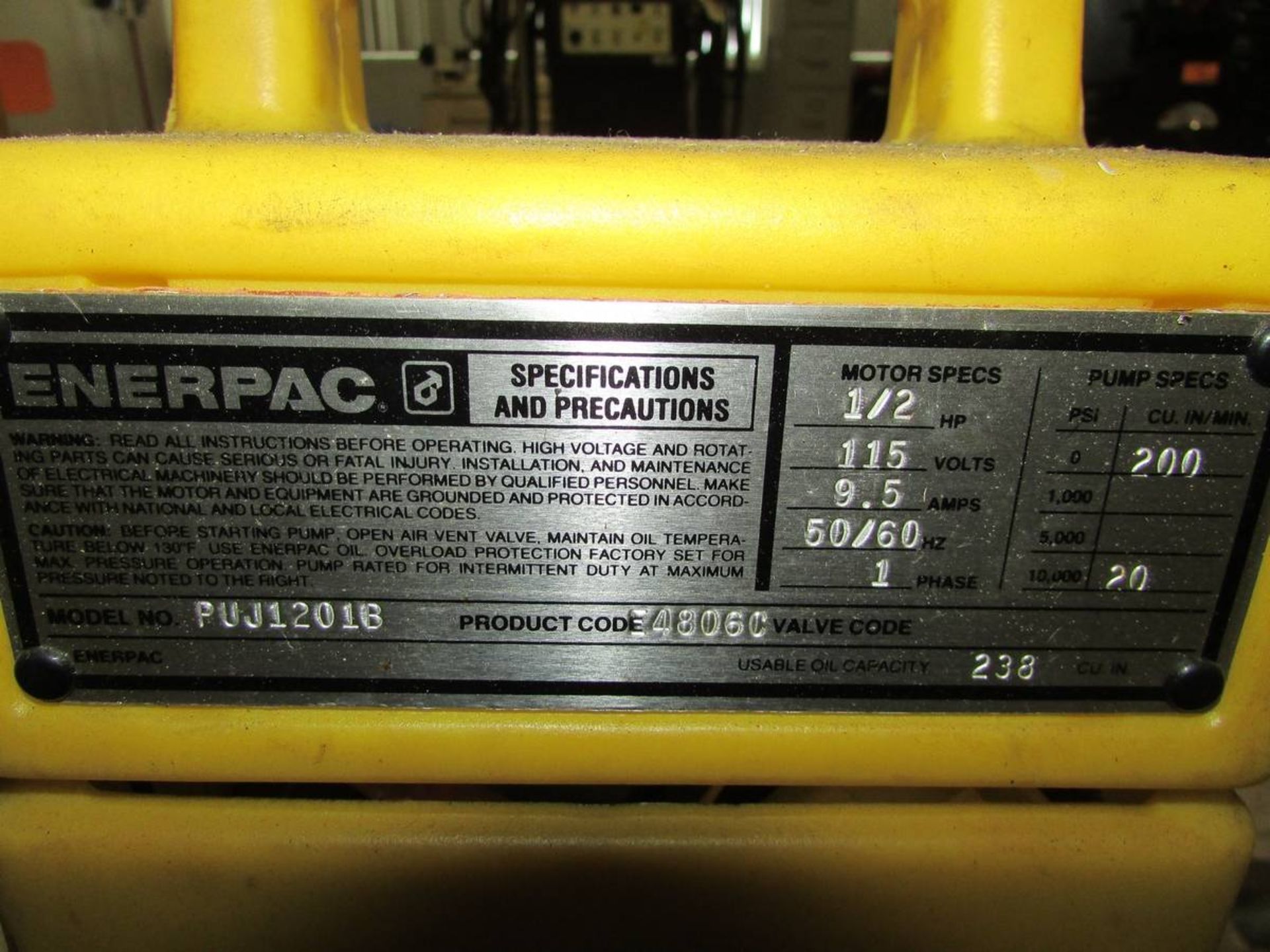 Enerpac PUJ12016 1/2 HP Electric Hydraulic Pump - Image 4 of 8