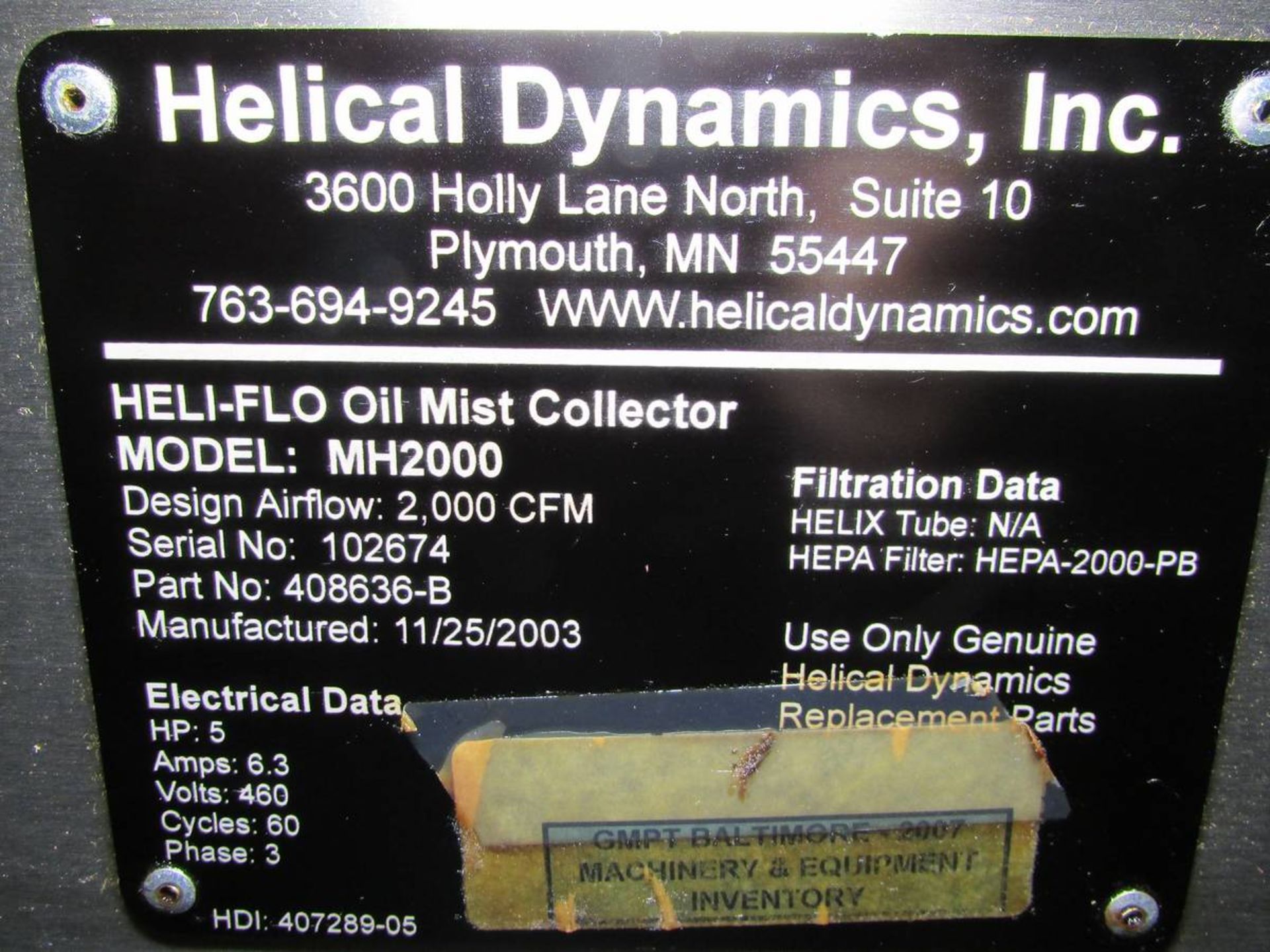 2003 Hilical Dynamics Inc. MH2000 Heli-Flo Oil Mist Collector - Image 8 of 8