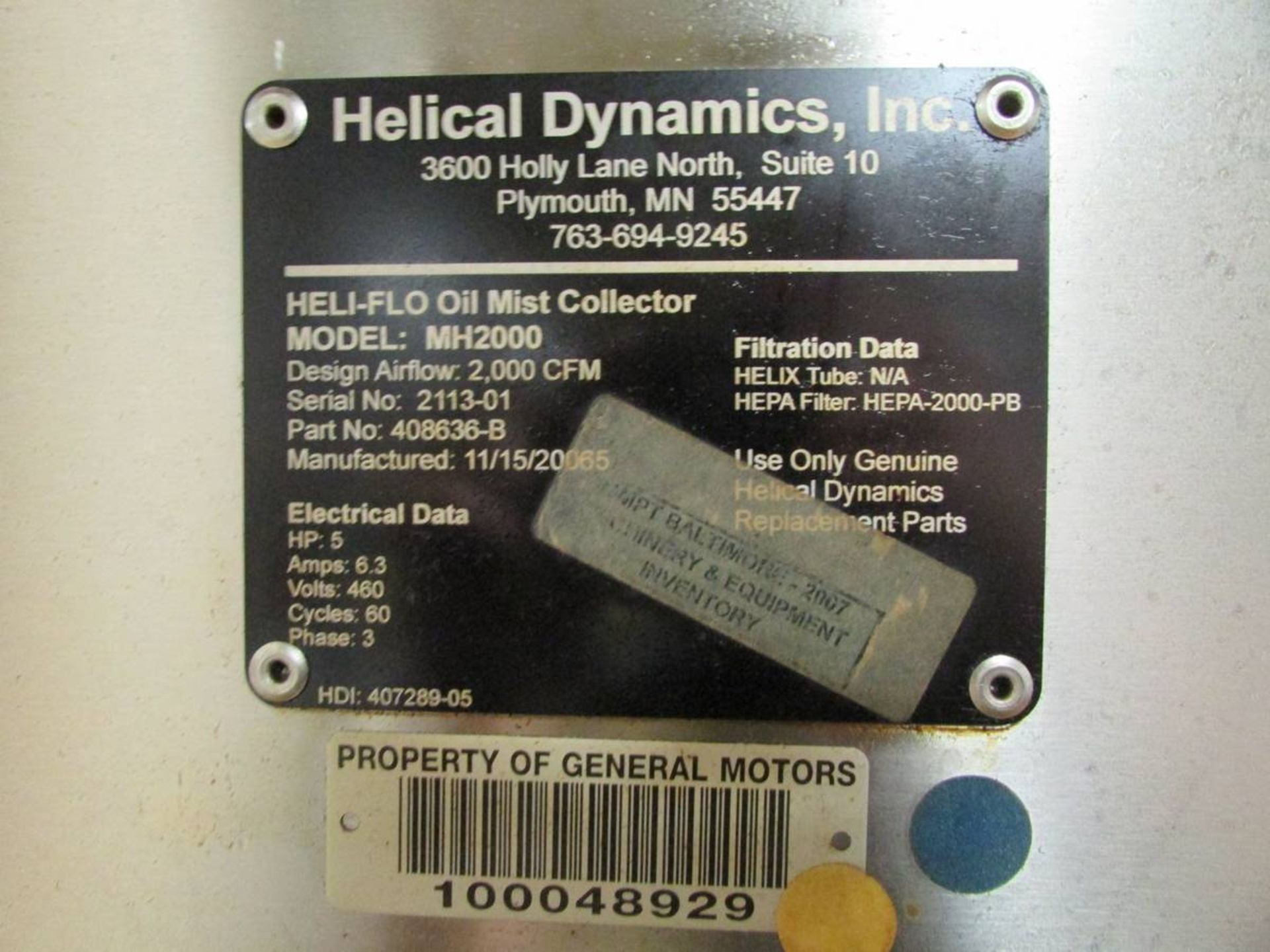 2006 Hilical Dynamics Inc. MH2000 Heli-Flo Oil Mist Collector - Image 6 of 6