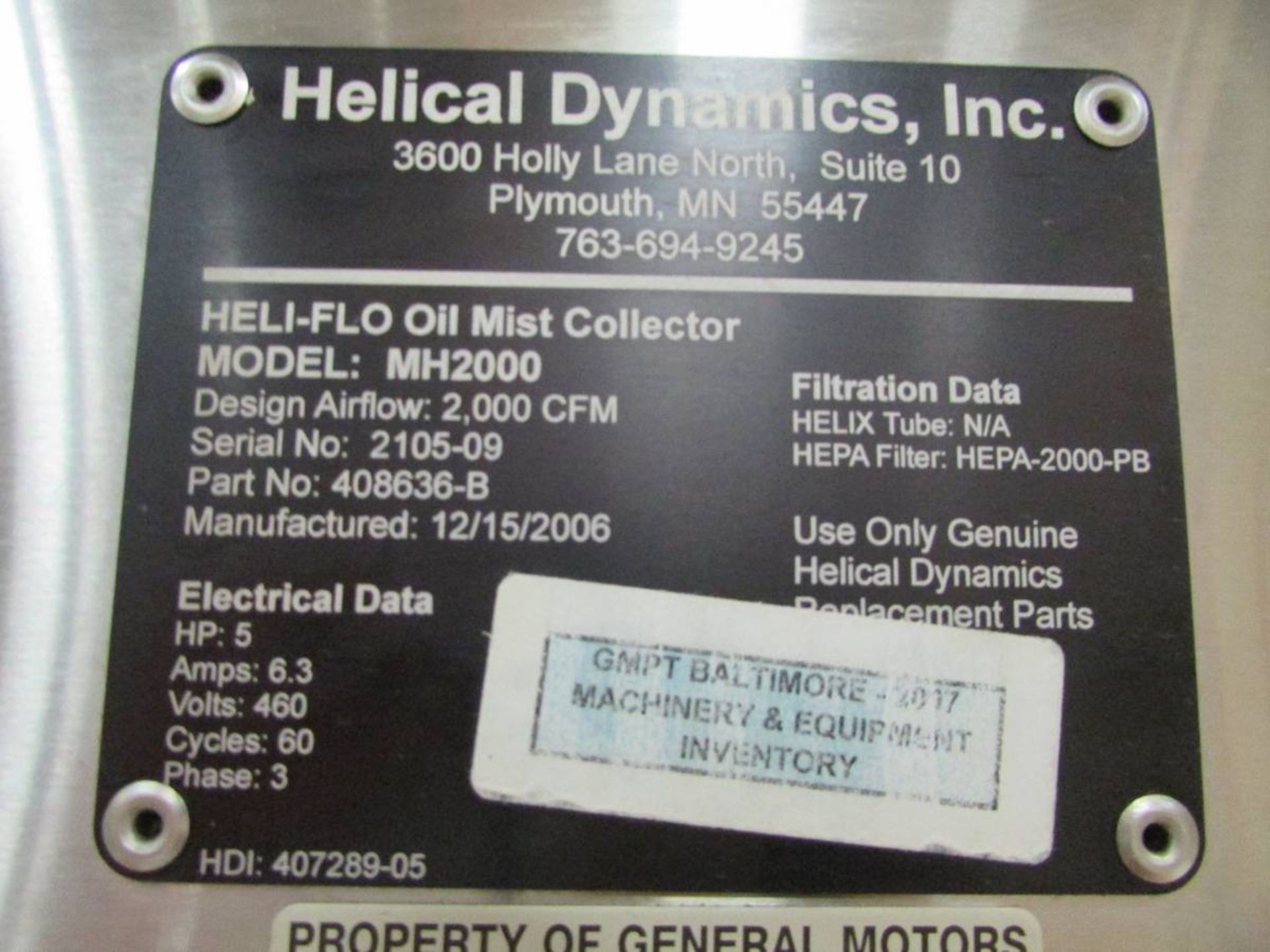 2006 Hilical Dynamics Inc. MH2000 Heli-Flo Oil Mist Collector - Image 8 of 8