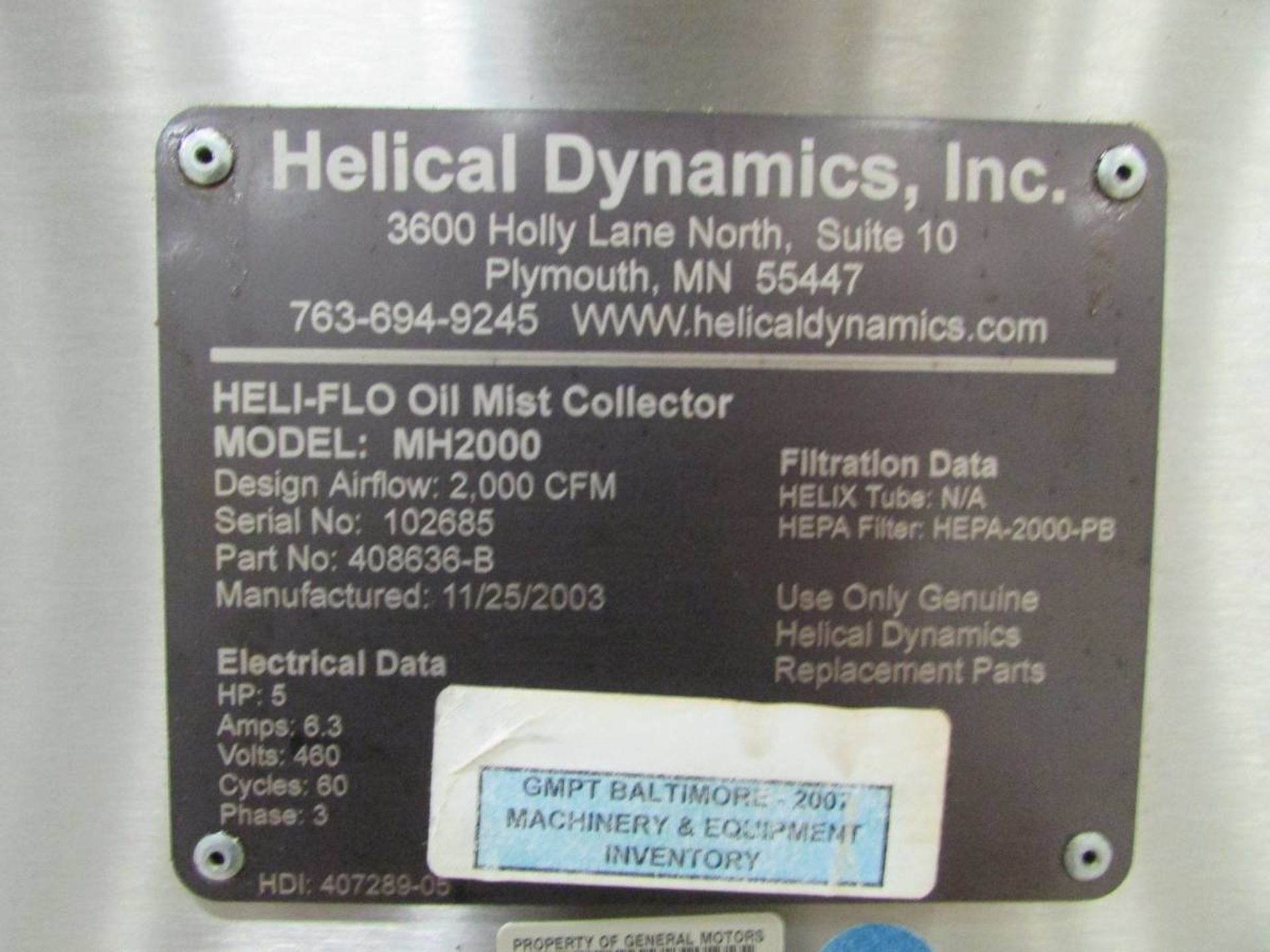 2003 Hilical Dynamics Inc. MH2000 Heli-Flo Oil Mist Collector - Image 8 of 8