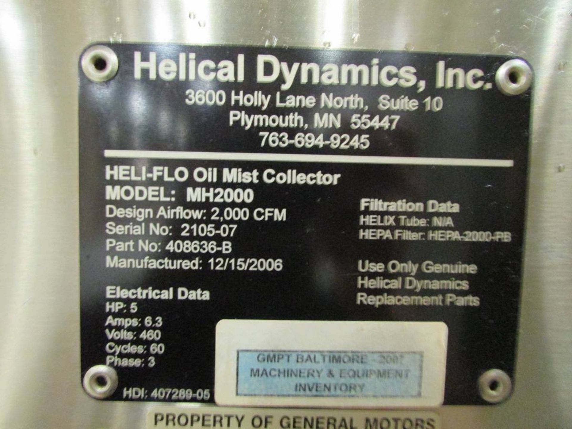 2006 Hilical Dynamics Inc. MH2000 Heli-Flo Oil Mist Collector - Image 8 of 8