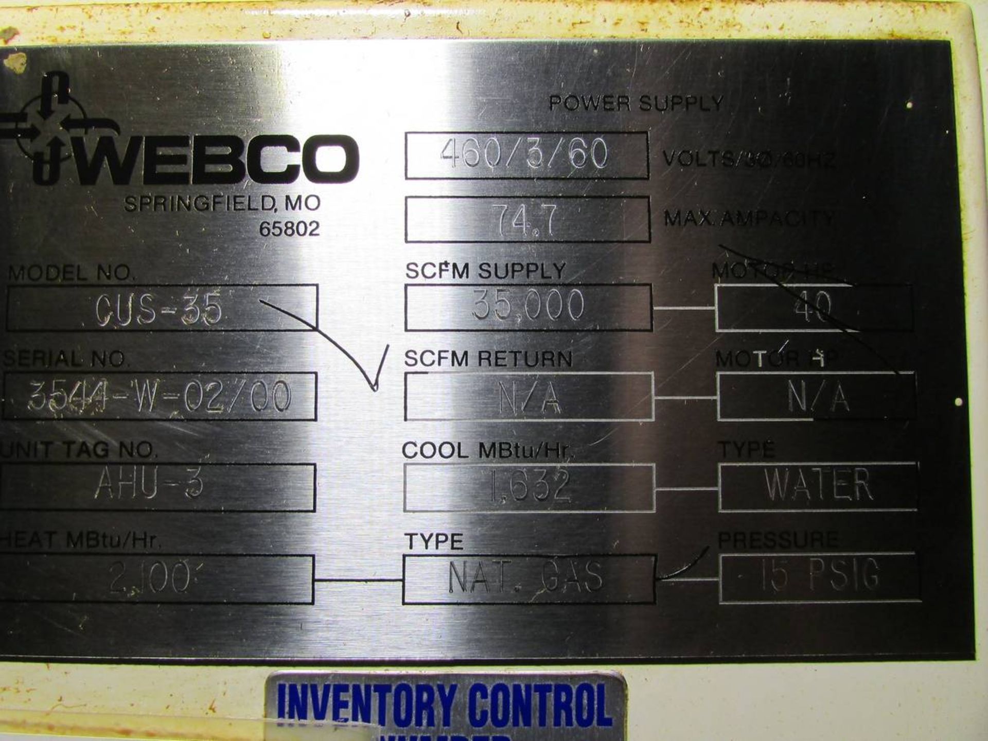 2000 Webco CUS-35 Overhead Air Handling Unit - Image 16 of 16