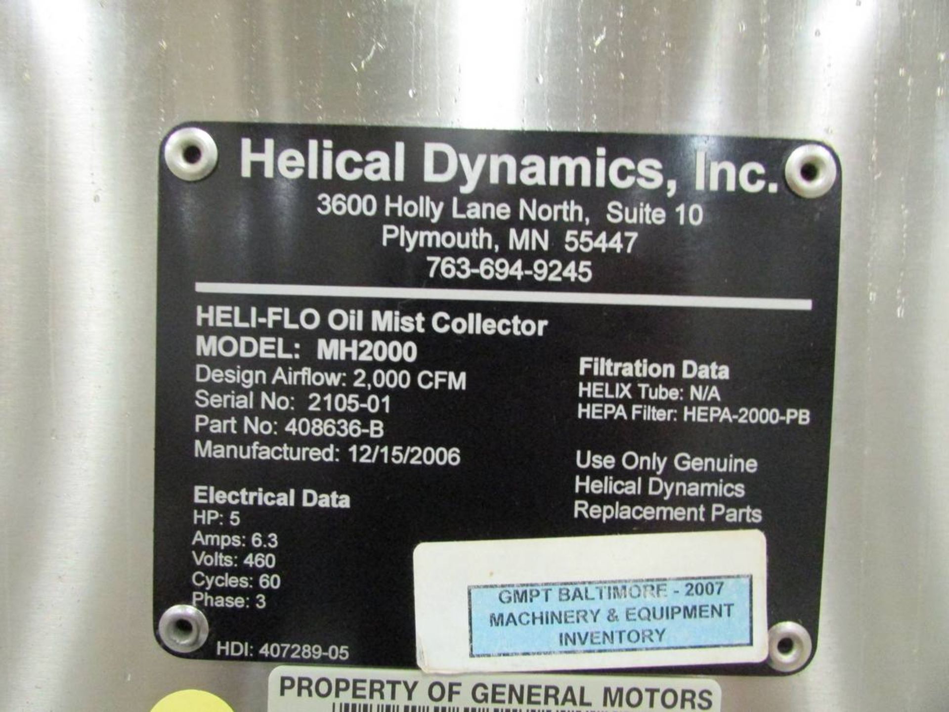 2006 Hilical Dynamics Inc. MH2000 Heli-Flo Oil Mist Collector - Image 6 of 6