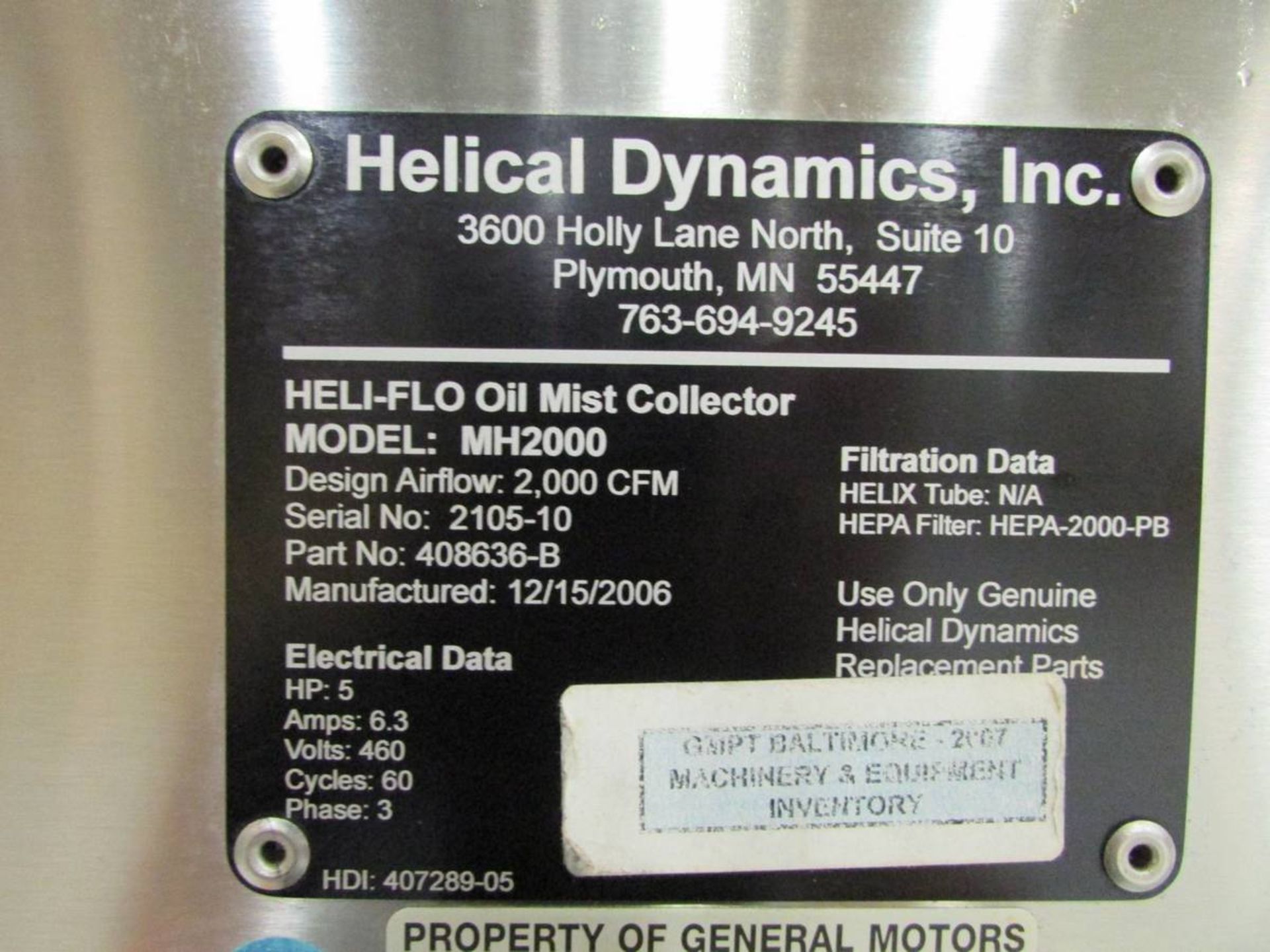 2006 Hilical Dynamics Inc. MH2000 Heli-Flo Oil Mist Collector - Image 8 of 8