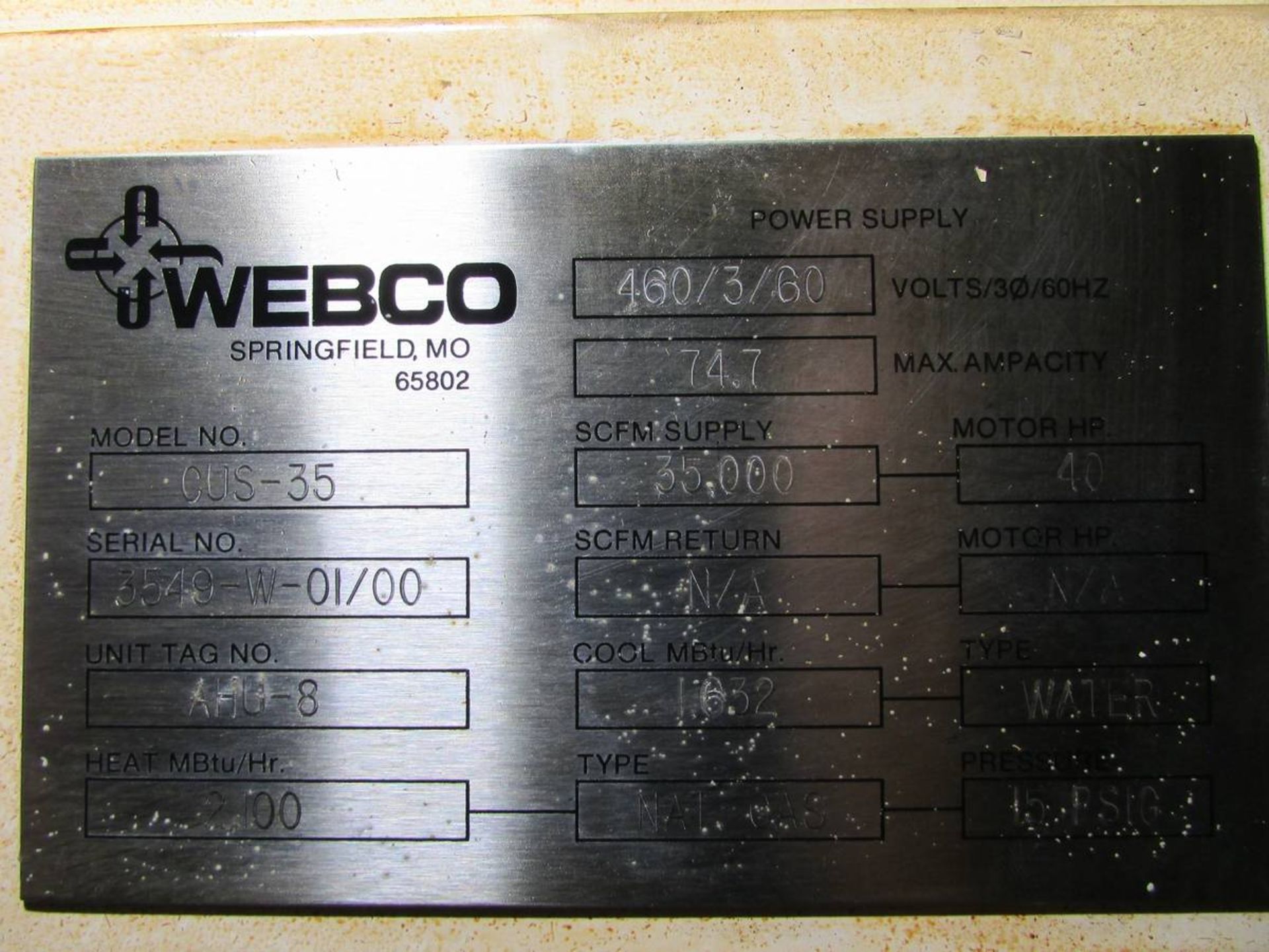 2000 Webco CUS-35 Overhead Air Handling Unit - Image 17 of 17
