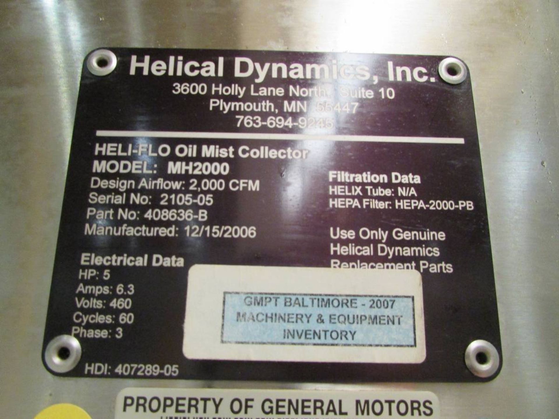 2006 Hilical Dynamics Inc. MH2000 Heli-Flo Oil Mist Collector - Image 8 of 8