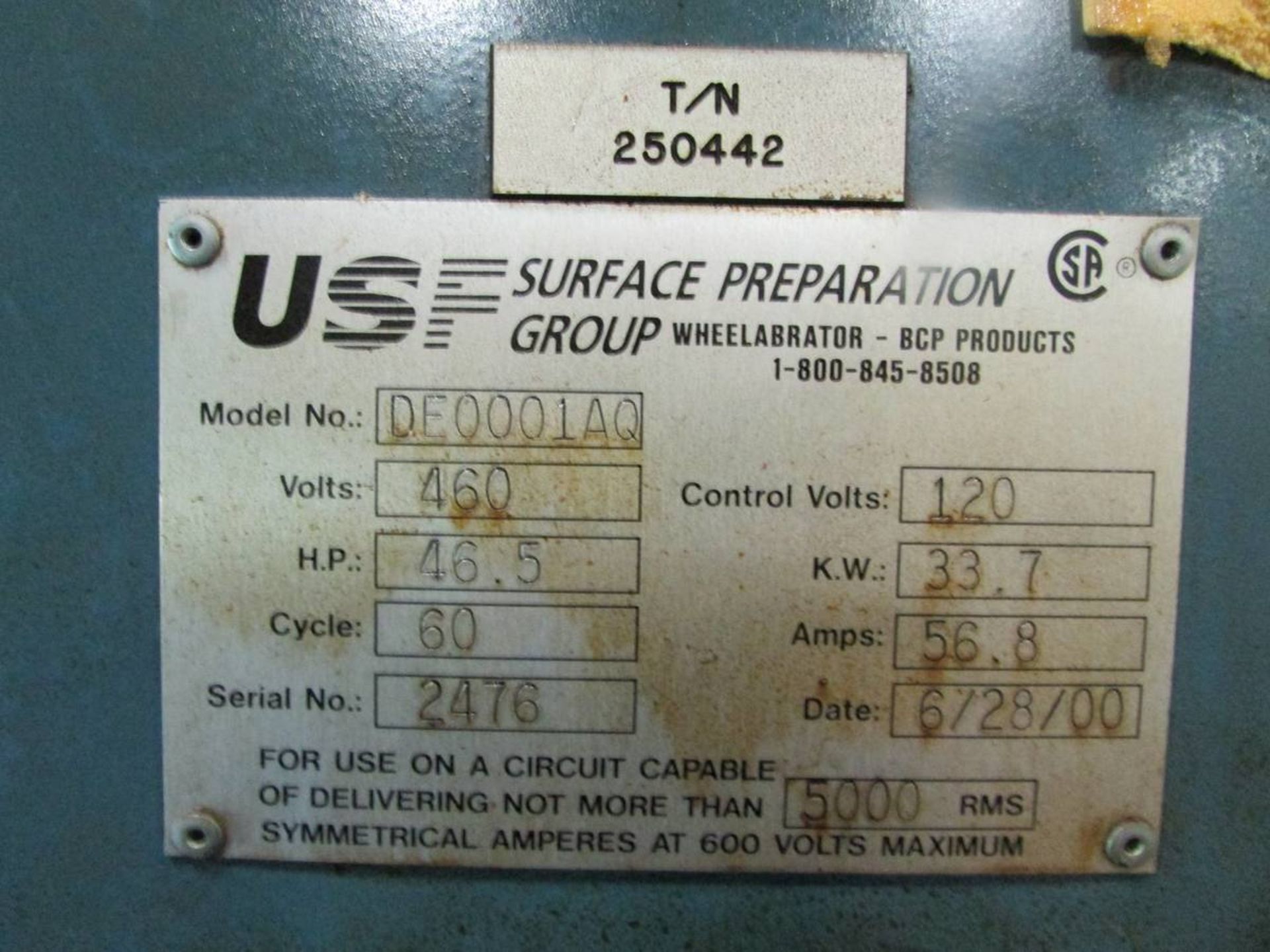 2000 USF Surface Preparation Group DE0001AQ 4-Wheel Tru-Blast Rotary Mesh Table Wheelabrator - Image 19 of 19