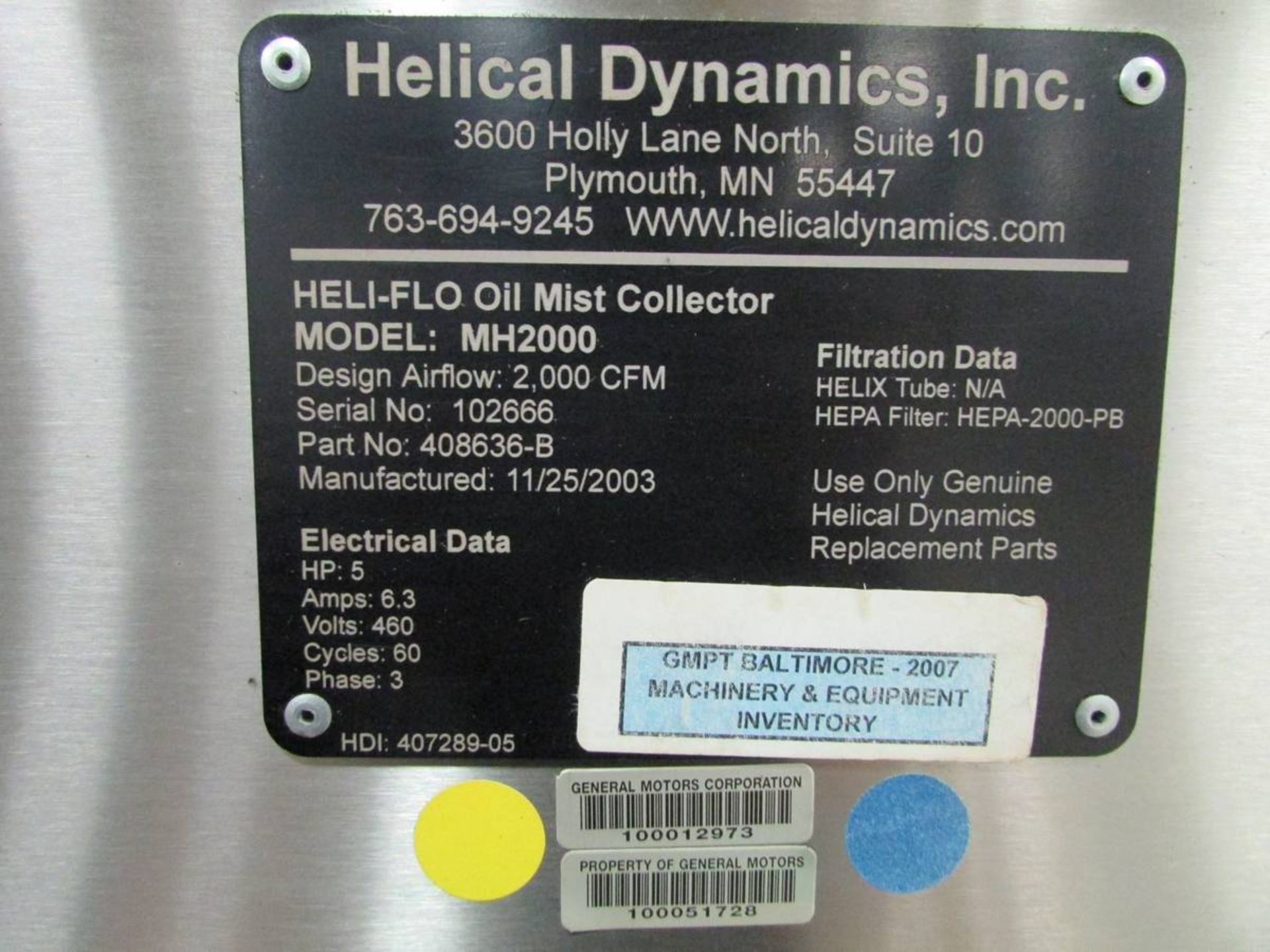 2003 Hilical Dynamics Inc. MH2000 Heli-Flo Oil Mist Collector - Image 8 of 8