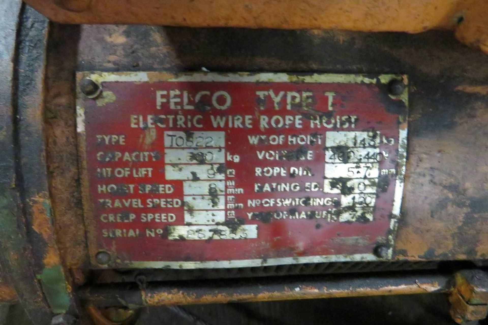 Felco Type 1 Electric Wire Rope Hoist; - Image 3 of 3
