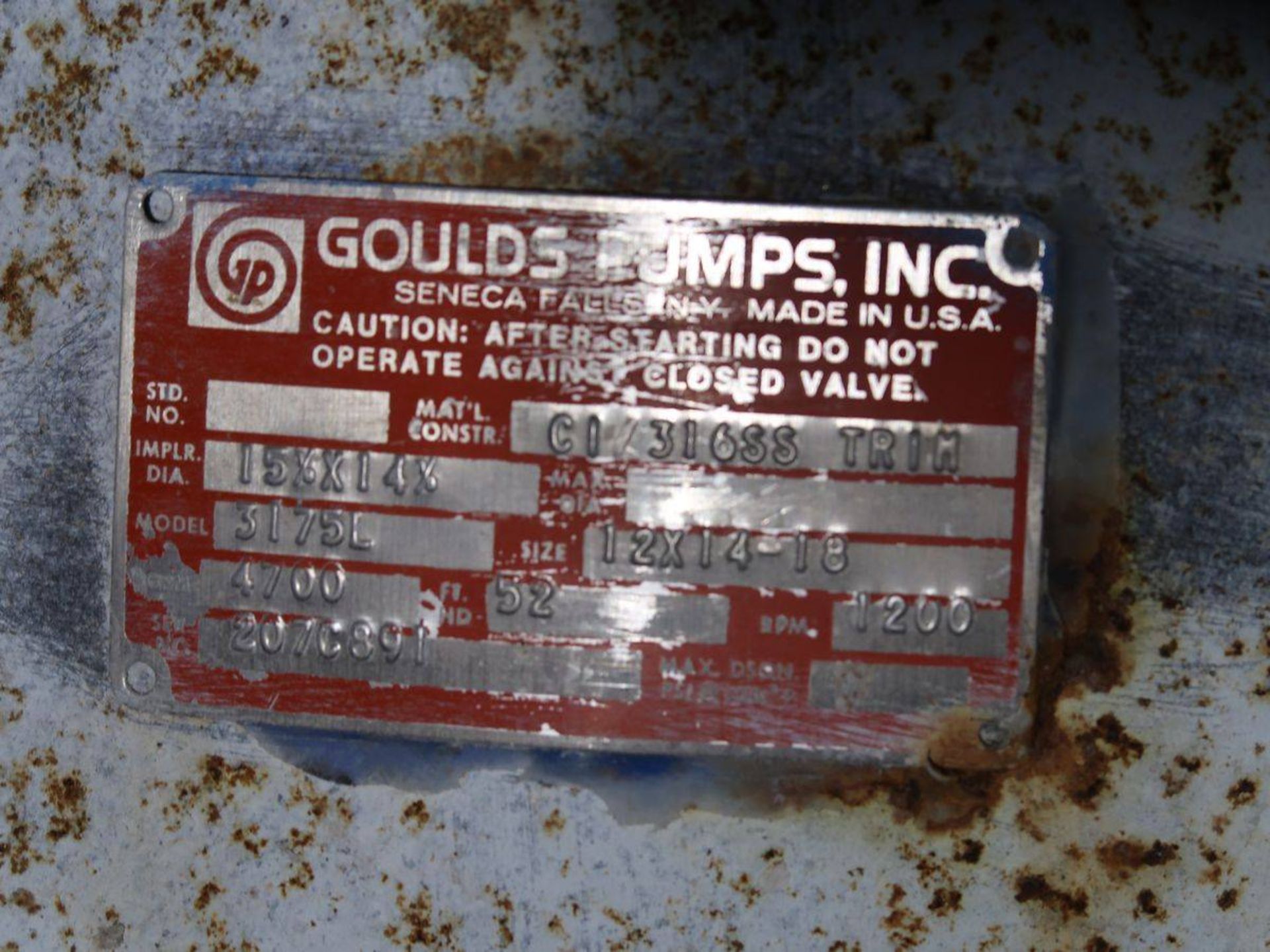 1993 Goulds 3175L 12 x 14-18 Low-Pressure Clarified Water 100hp Centrifugal Pump - Image 3 of 5